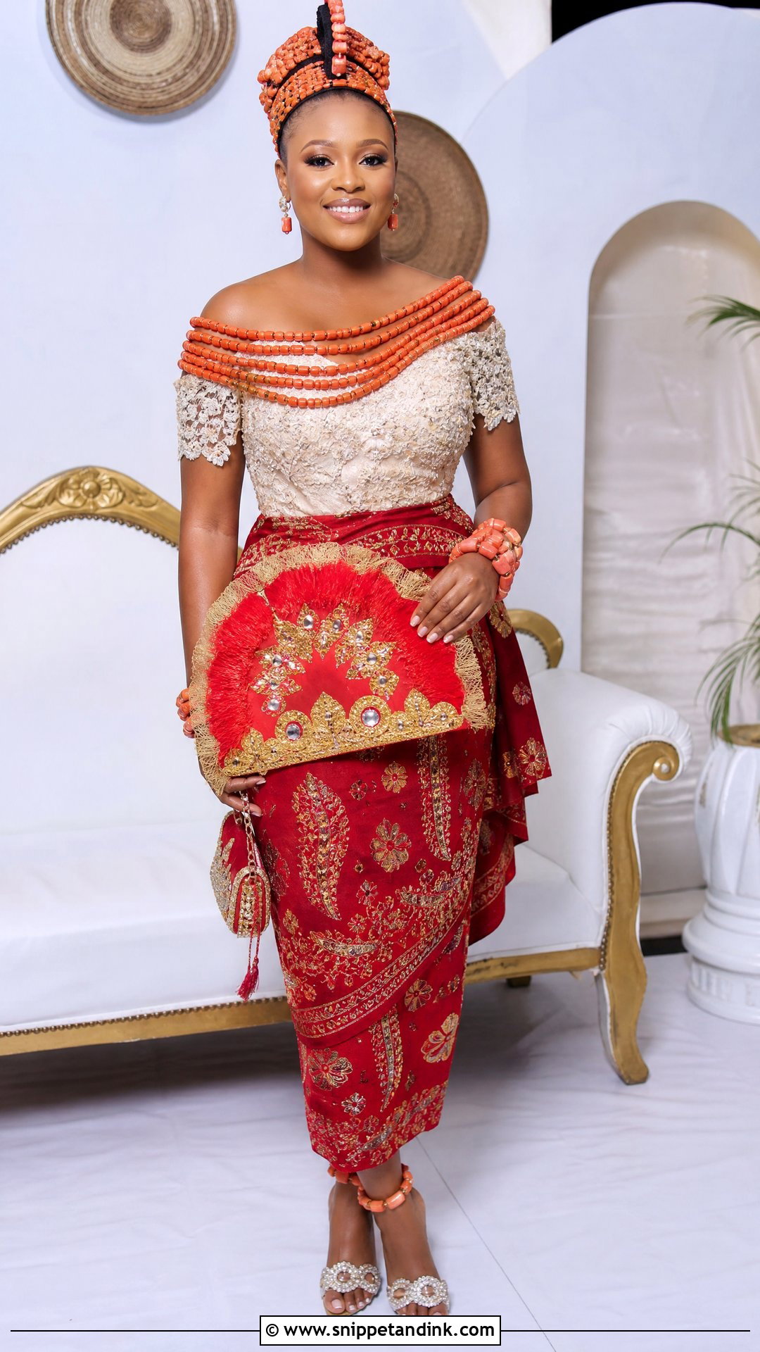 Urhobo Bride Off Shoulder Wrapper Outfit - Snippet and Ink - 25 Urhobo Traditional Wedding Attire Ideas
