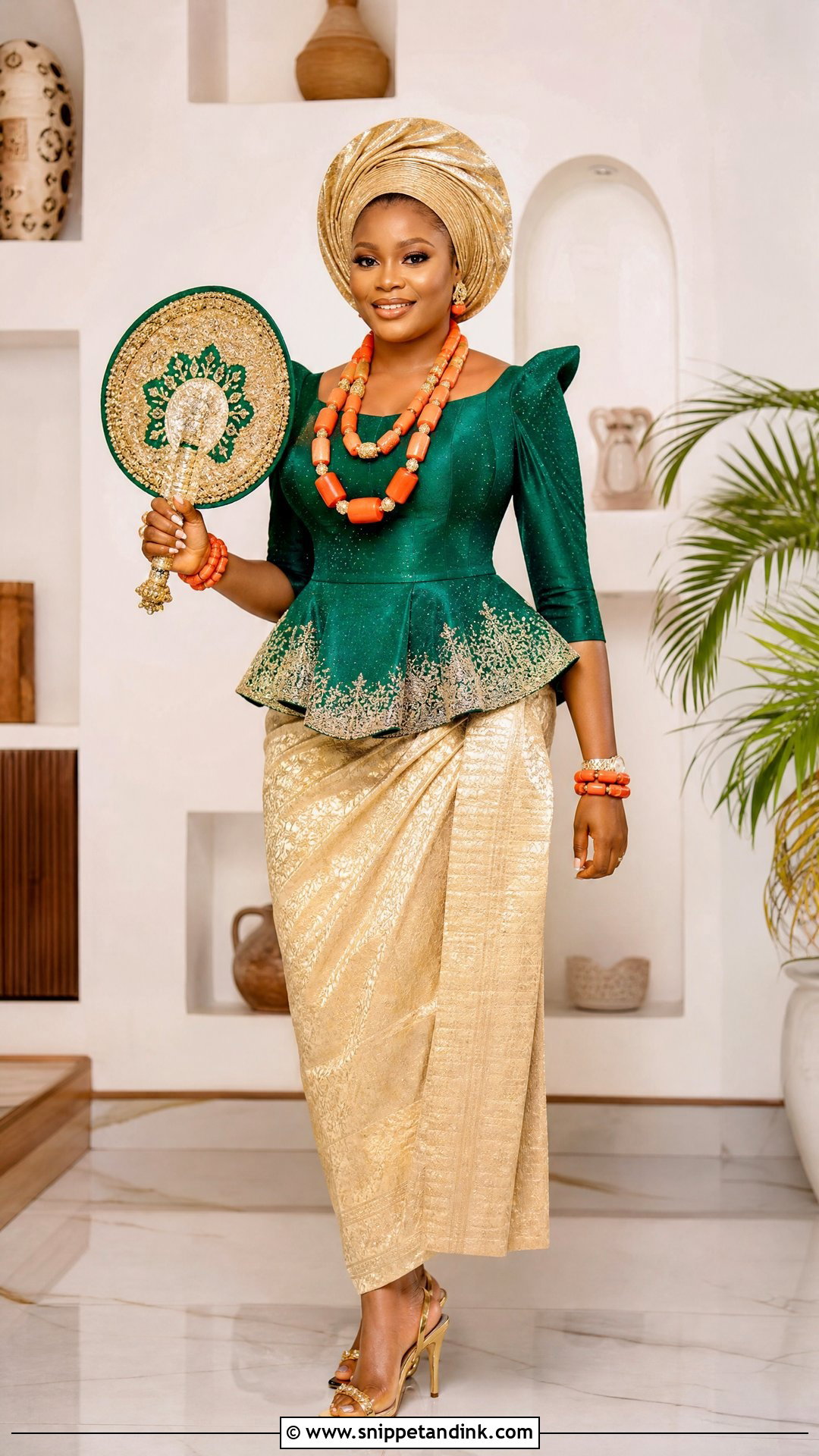 Urhobo Bride Peplum Blouse Wrapper Outfit - Snippet and Ink - 25 Urhobo Traditional Wedding Attire Ideas