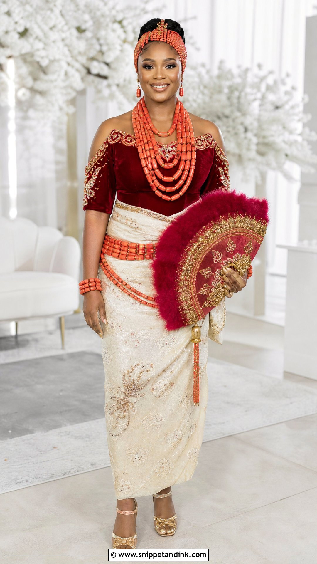 Urhobo Bride Red Coral Bead Outfit - Snippet and Ink - 25 Urhobo Traditional Wedding Attire Ideas