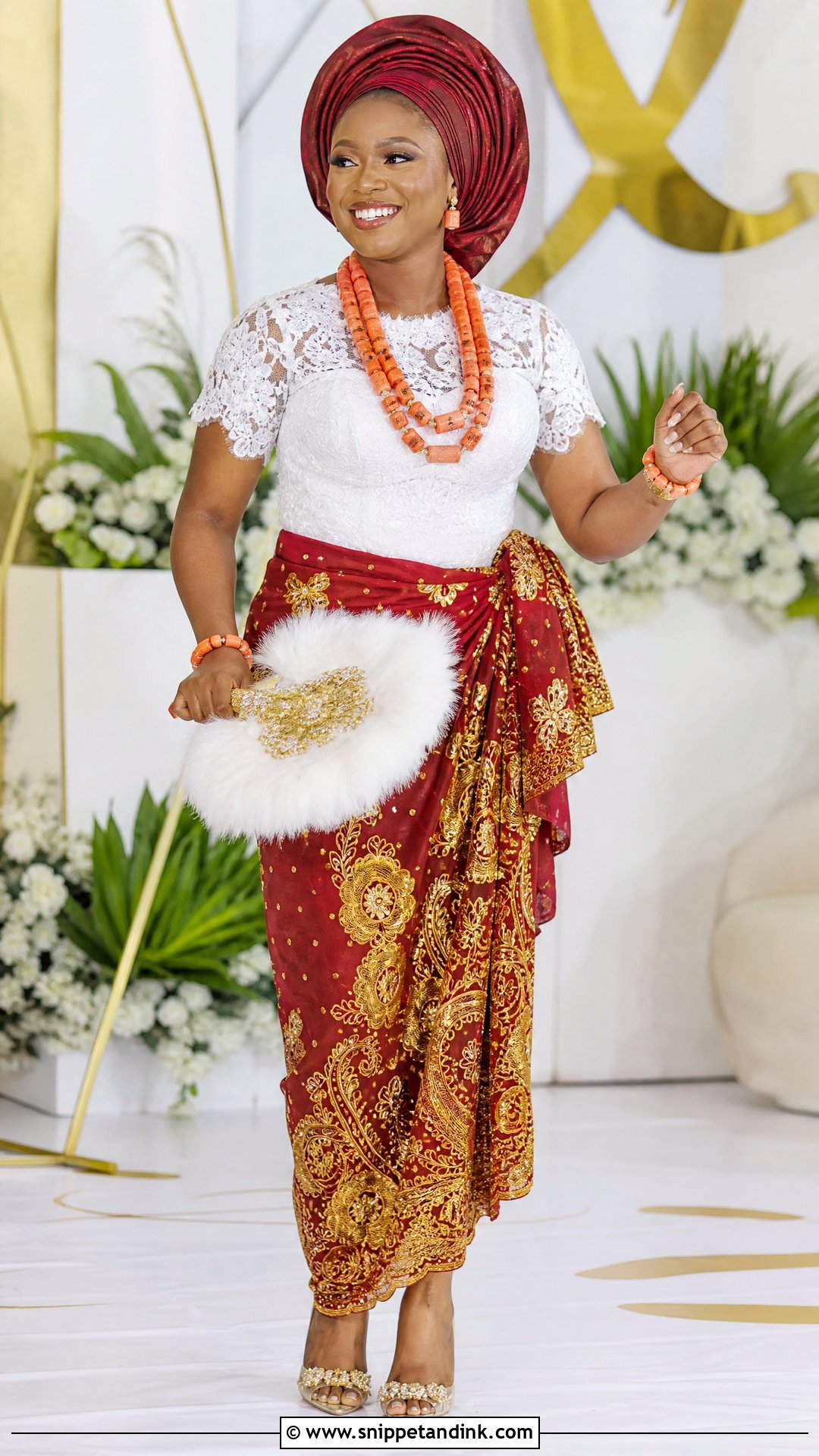 Urhobo Bride Short Sleeve Ewu Blouse Outfit - Snippet and Ink - 25 Urhobo Traditional Wedding Attire Ideas