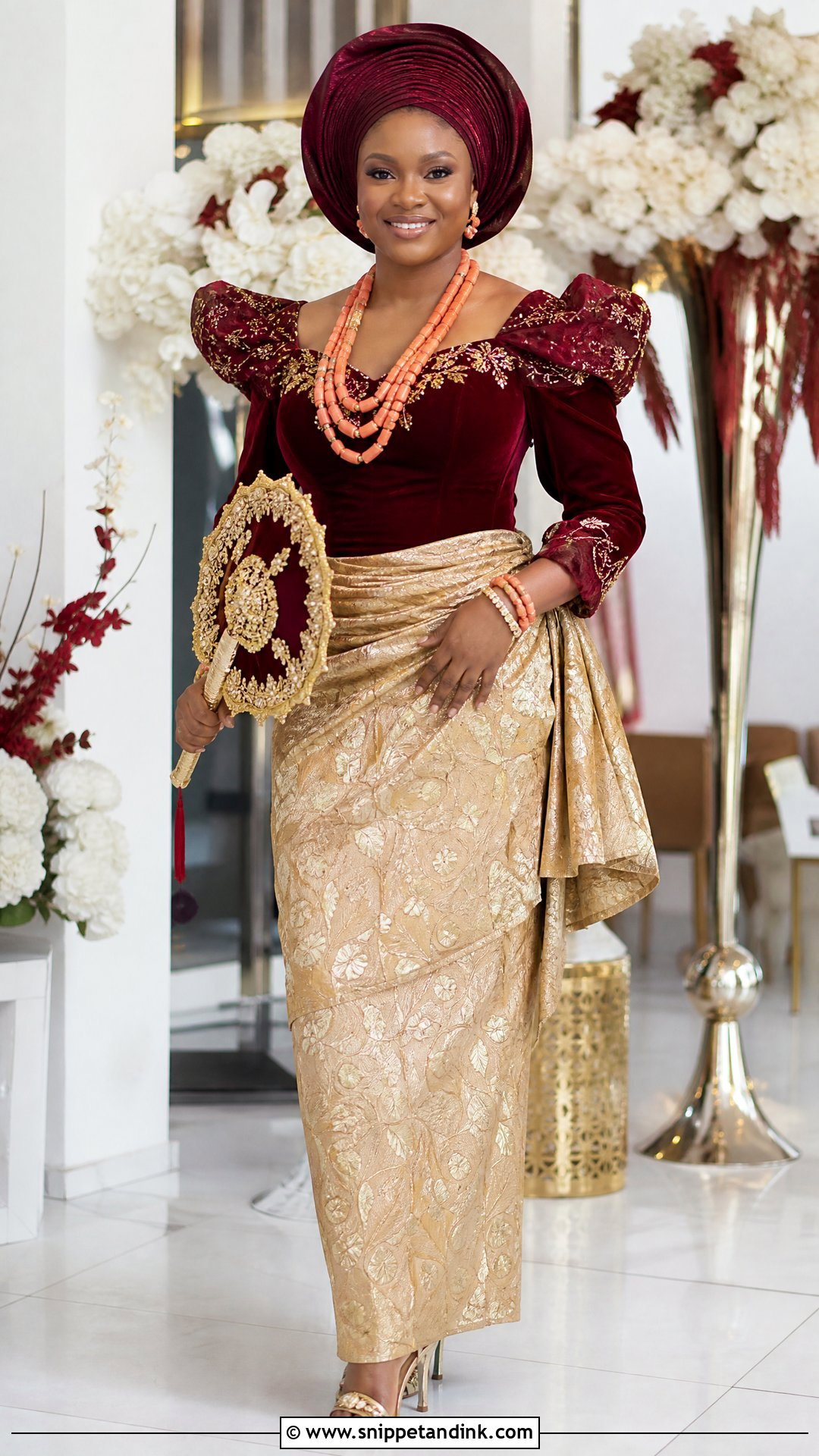 Urhobo Bride Velvet Blouse And Wrapper Outfit - Snippet and Ink - 25 Urhobo Traditional Wedding Attire Ideas