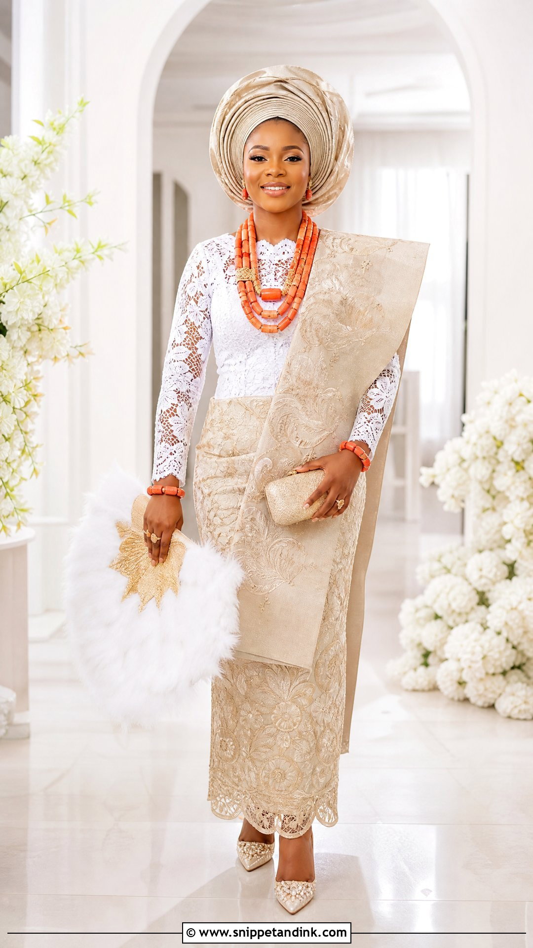 Urhobo Bride White Lace And George Wrapper Outfit - Snippet and Ink - 25 Urhobo Traditional Wedding Attire Ideas