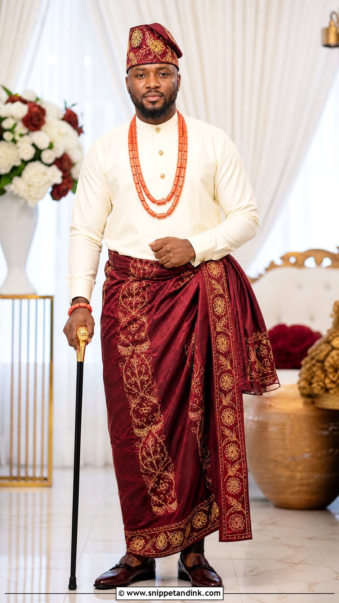 Urhobo Groom George Wrapper And Eru Cap Outfit - Snippet and Ink - 25 Urhobo Traditional Wedding Attire Ideas