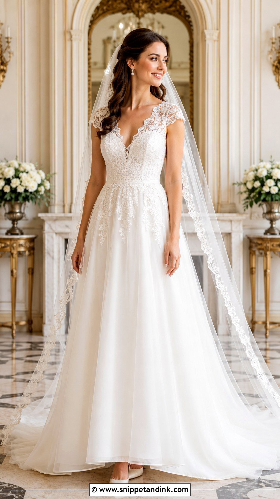 V Cut Wedding Dress With Cap Sleeves - Snippet and Ink - 20 V Cut Wedding Dress Ideas