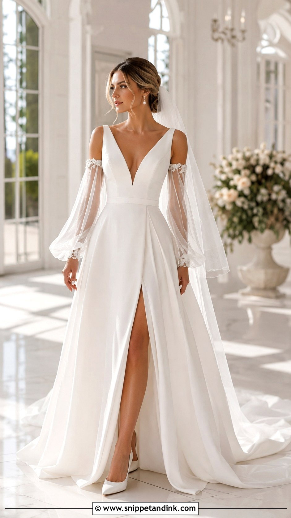 V Cut Wedding Dress With Detachable Sleeves - Snippet and Ink - 20 V Cut Wedding Dress Ideas