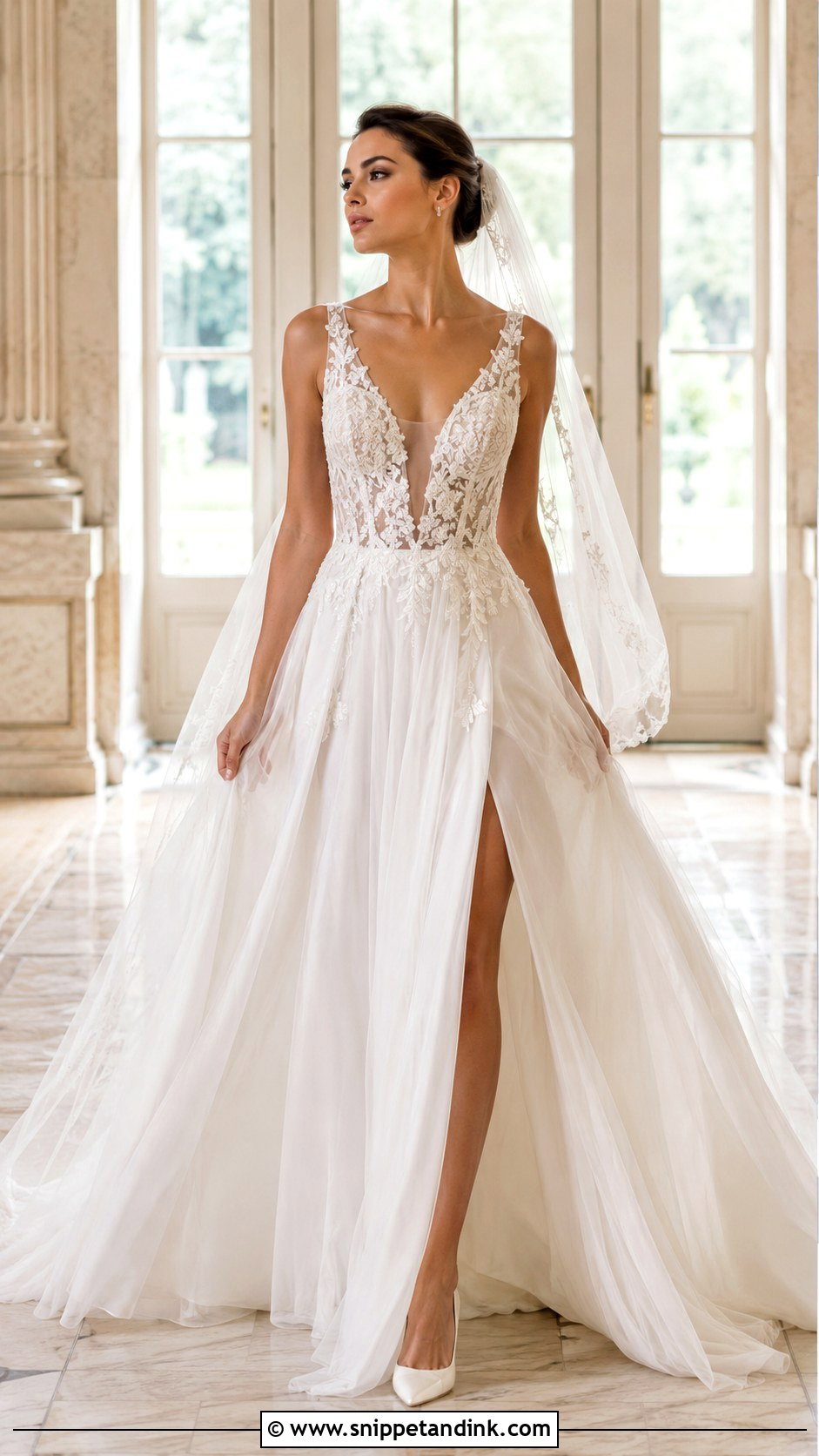 V Cut Wedding Dress With Illusion Panel - Snippet and Ink - 20 V Cut Wedding Dress Ideas