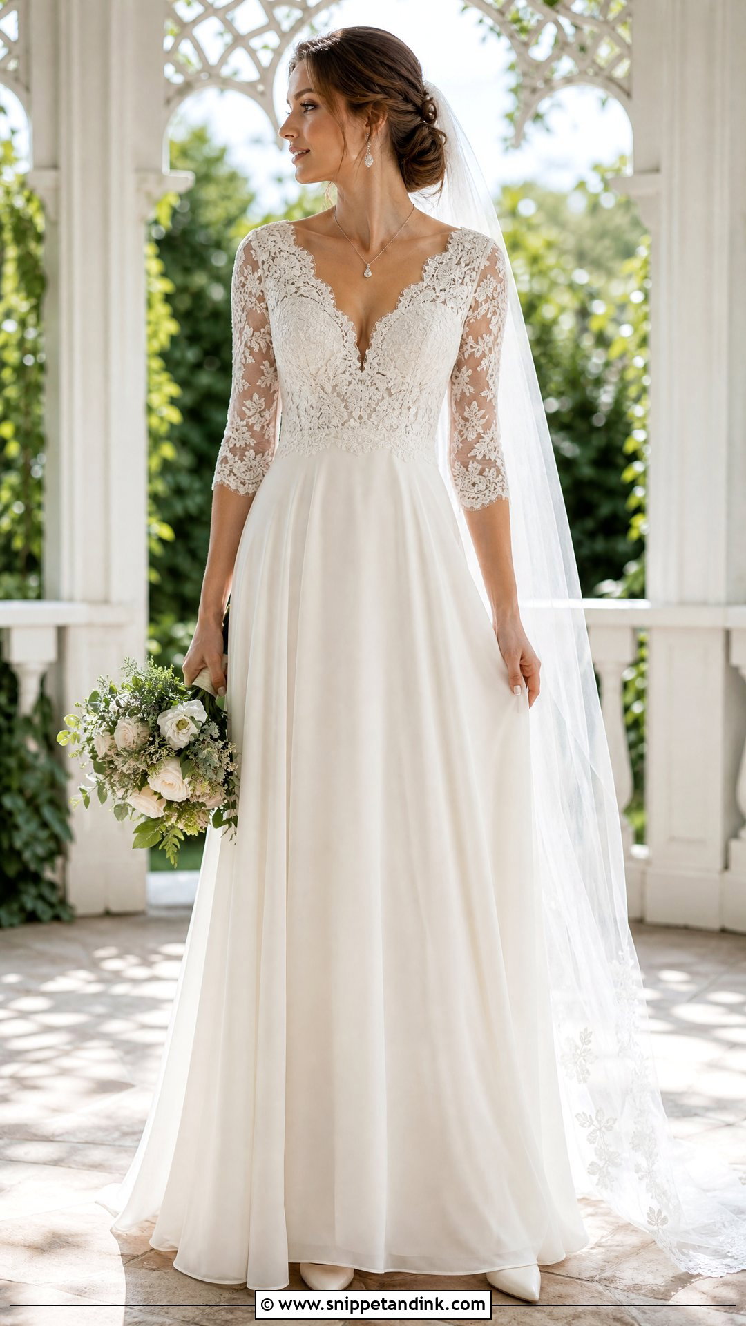 V Neck 34 Sleeve Wedding Dress - Snippet and Ink - 20 34 Sleeve Wedding Dress Ideas
