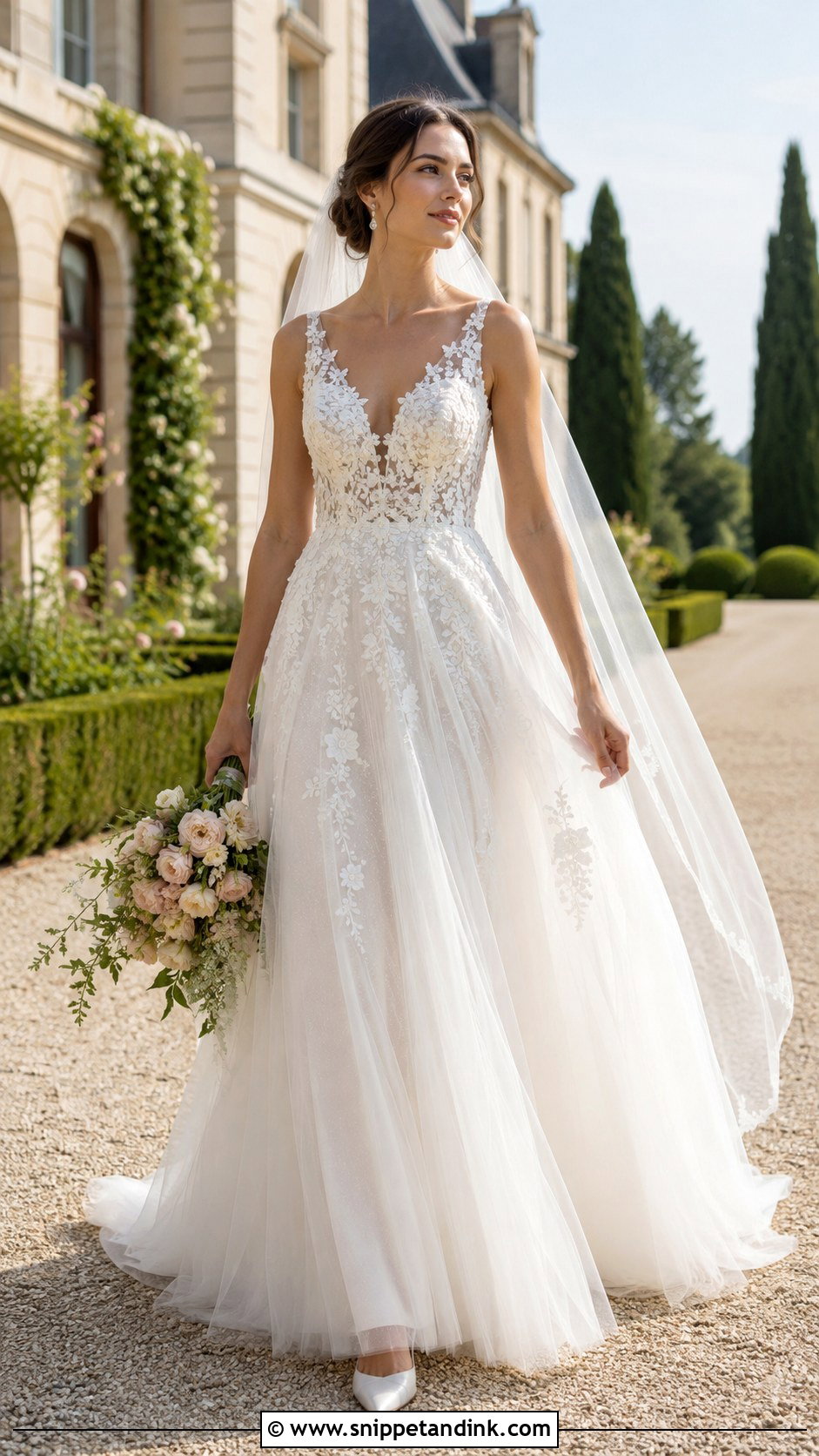 V Neck 3D Lace Wedding Dress - Snippet and Ink - 20 3D Lace Wedding Dress Ideas
