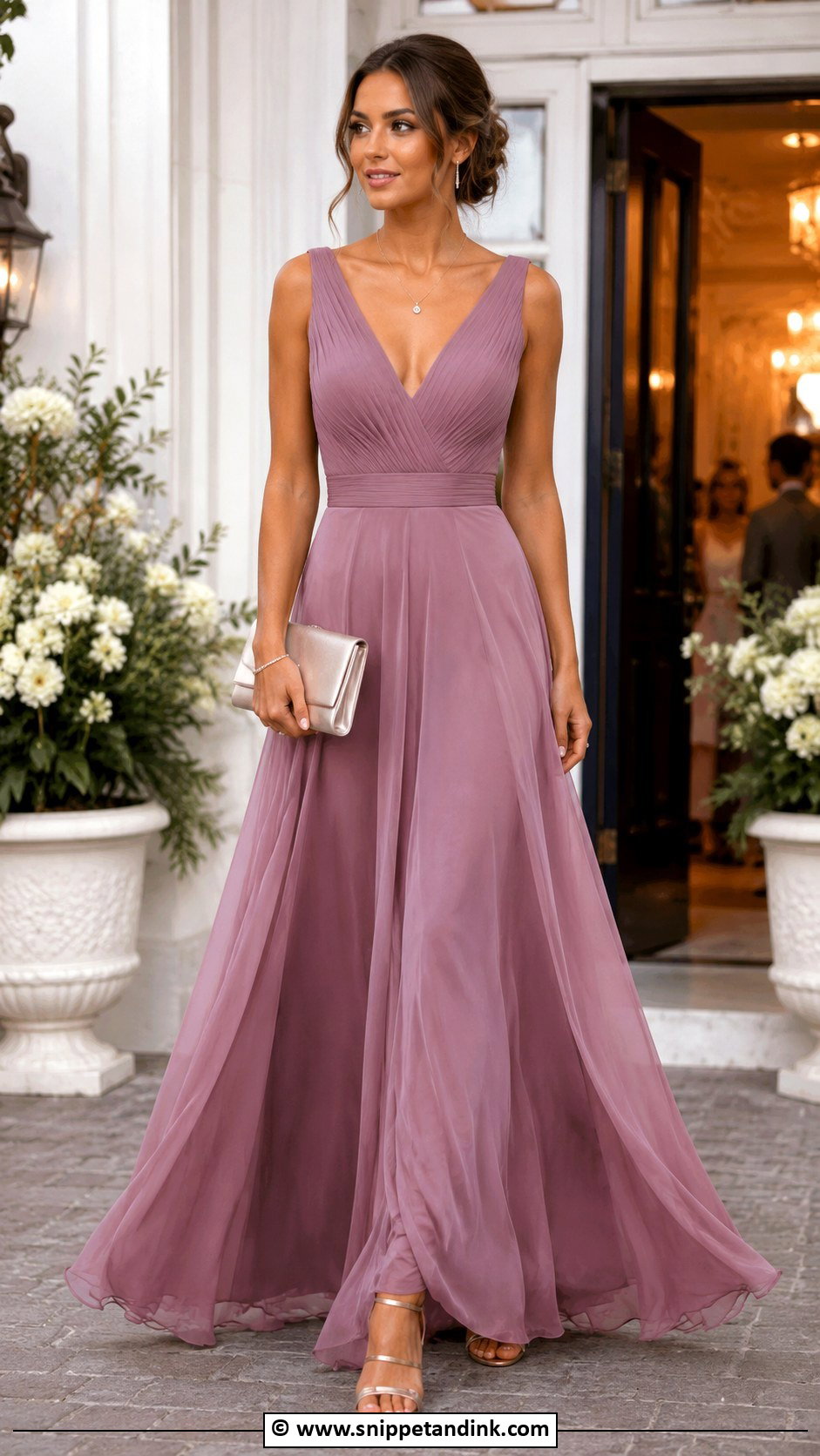 V Neck A Line Gown Outfit - Snippet and Ink - 30 A Line Gown Ideas
