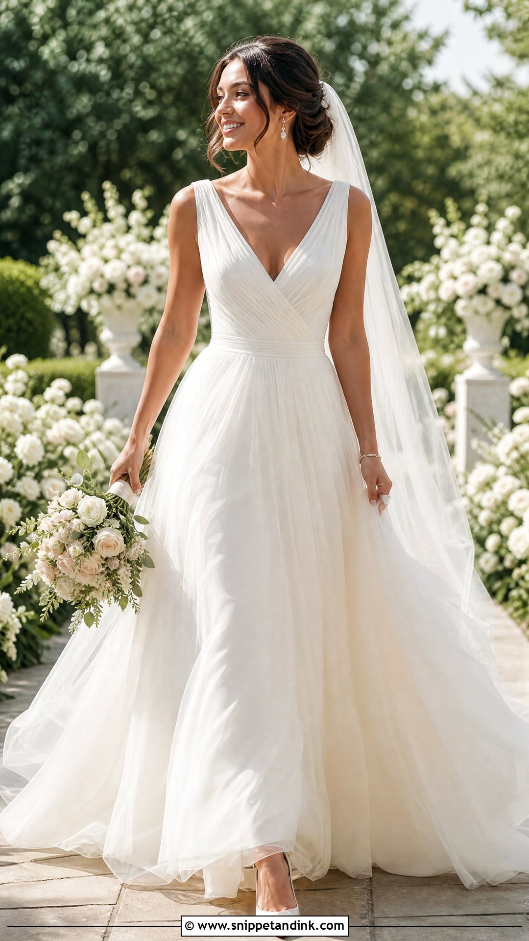 V Neck A Line Tulle Skirt Wedding Dress - Snippet and Ink - 20 Tulle Skirt Wedding Dress Ideas