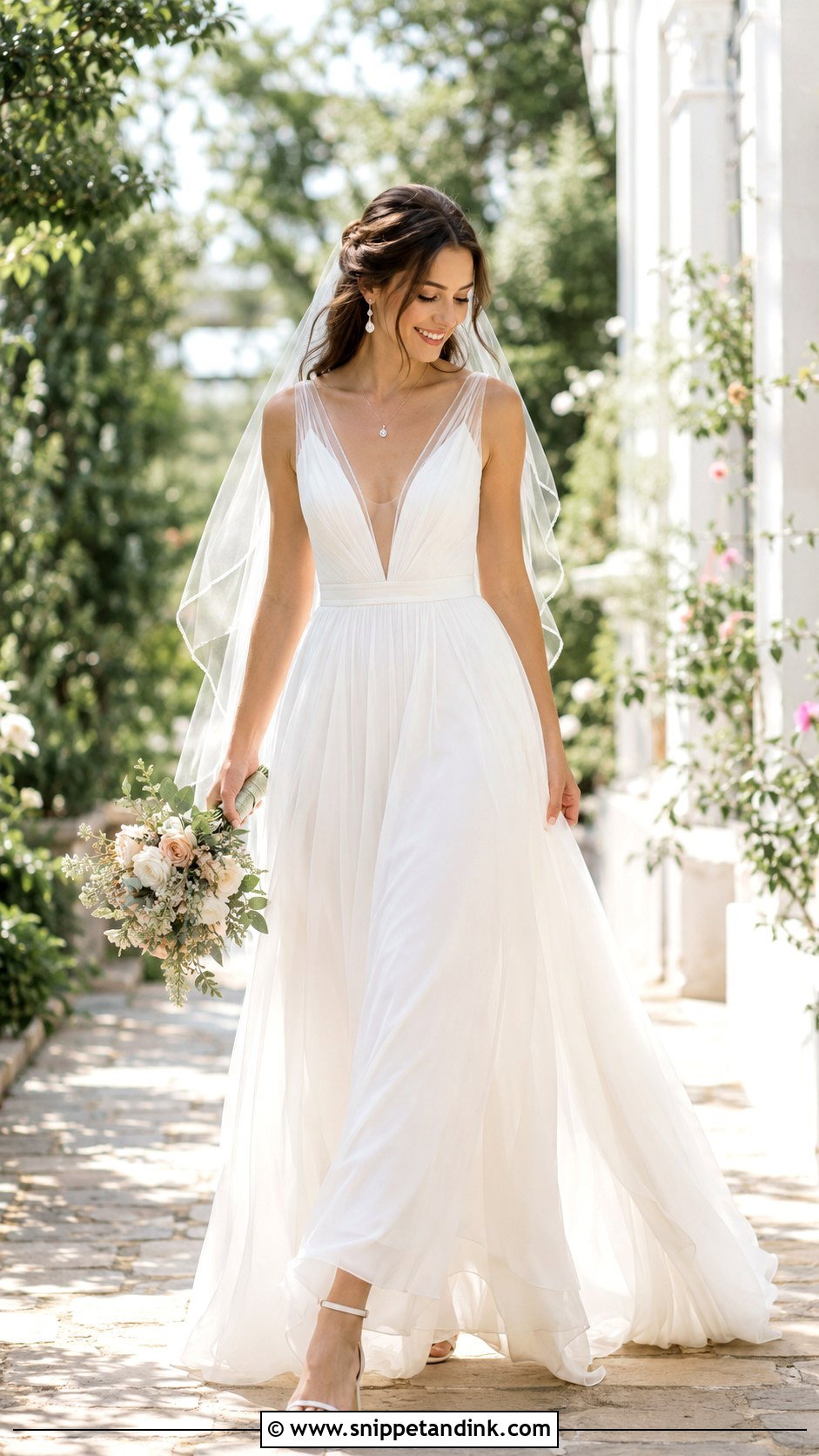 V Neck A Line Wedding Dress - Snippet and Ink - 20 Full Wedding Dresses