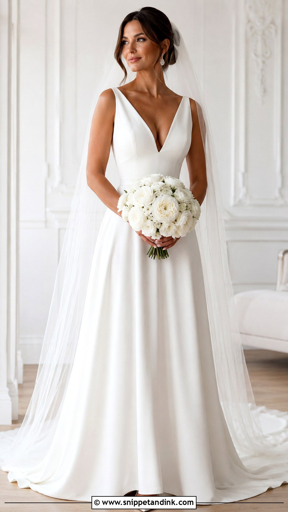 V Neck A Line Wedding Dress - Snippet and Ink - 20 Broad Shoulder Wedding Dress Ideas
