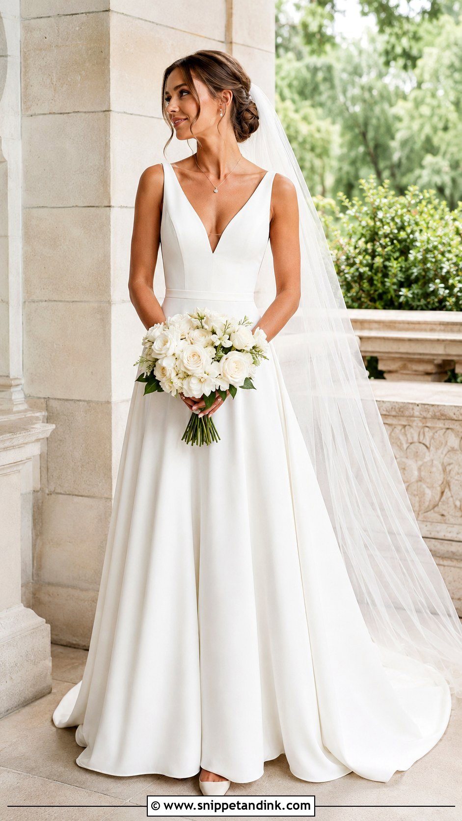 V Neck A Line Wedding Dress - Snippet and Ink - 20 Classic Timeless Wedding Dresses