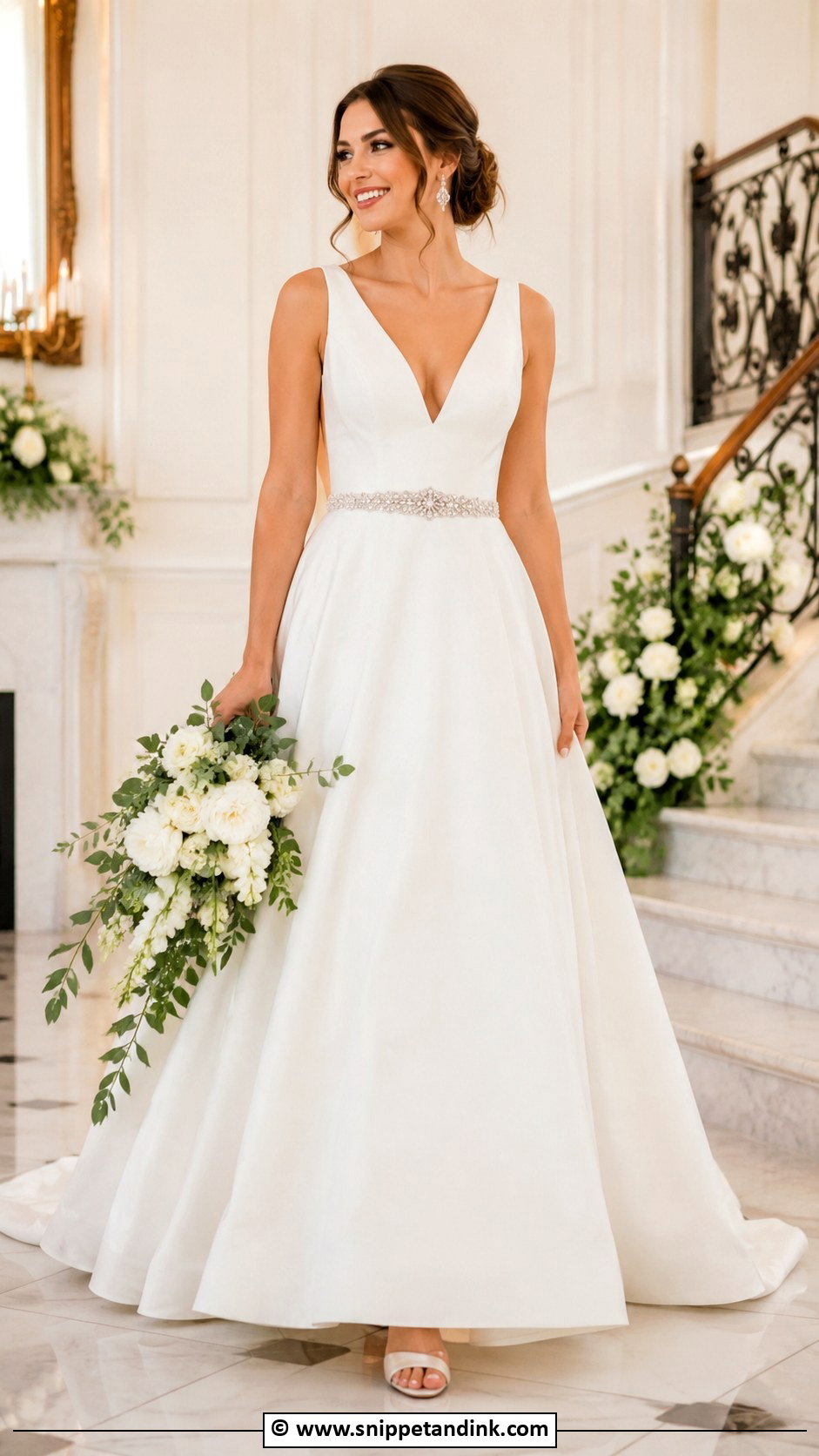 V Neck A Line Wedding Dress With Crystal Belt - Snippet and Ink - 30 Aline Wedding Dress Ideas