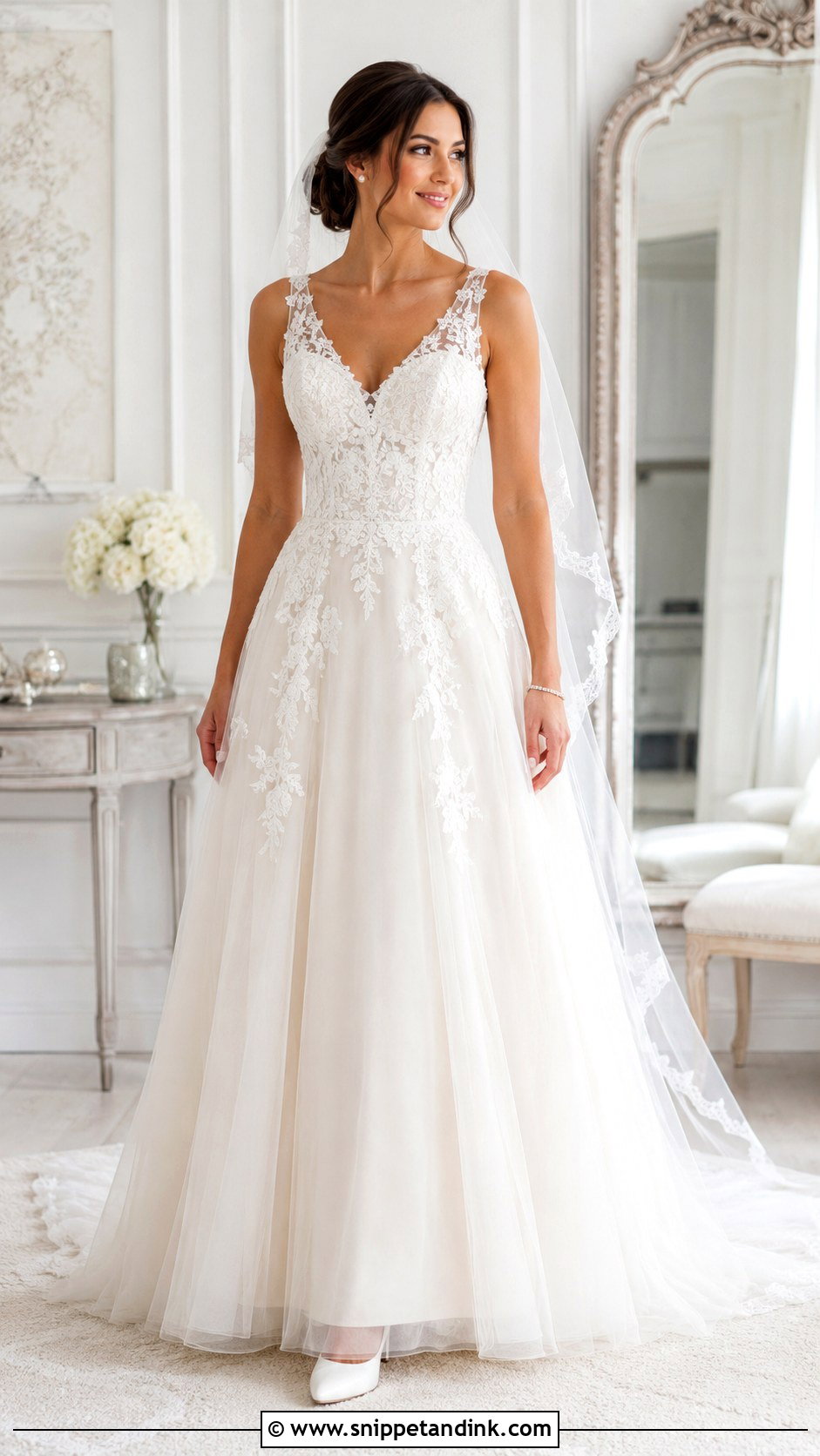V Neck A Line Wedding Dress With Lace Straps - Snippet and Ink - 20 A Line Wedding Dress with Straps Ideas
