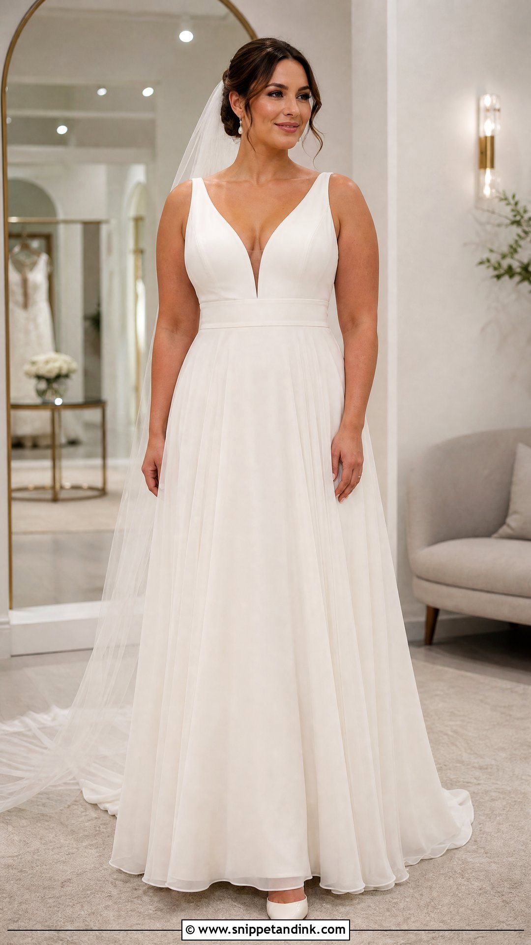 V Neck A Line Wedding Dress for Broad Shoulders - Snippet and Ink - 20 Wedding Dresses for Broad Shoulders