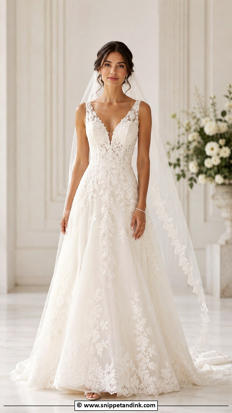 V Neck A Line Wedding Gown - Snippet and Ink - 30 Classy Wedding Gown Ideas