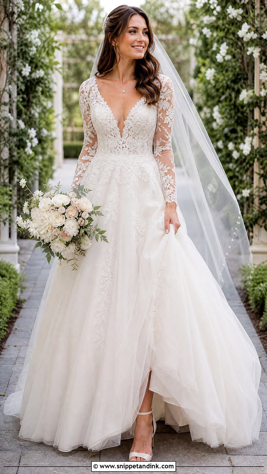 V Neck Ballgown Wedding Dress With Sleeves - Snippet and Ink - 25 Ballgown Wedding Dress with Sleeves