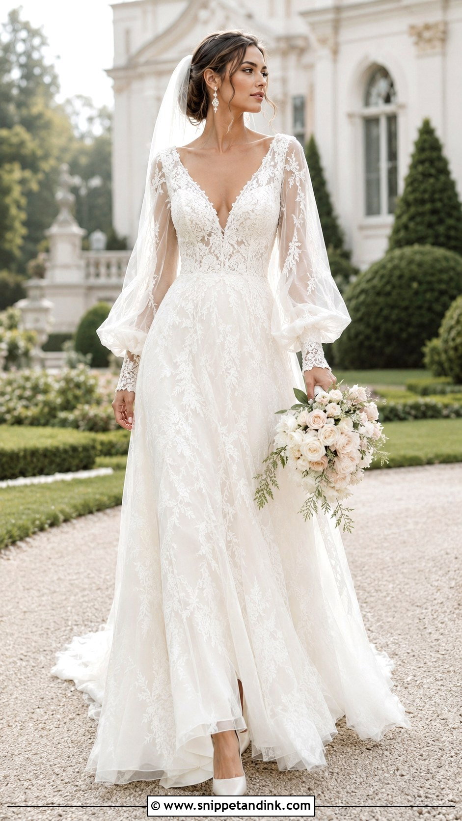 V Neck Balloon Sleeve Wedding Dress - Snippet and Ink - 20 Balloon Sleeve Wedding Dress Ideas