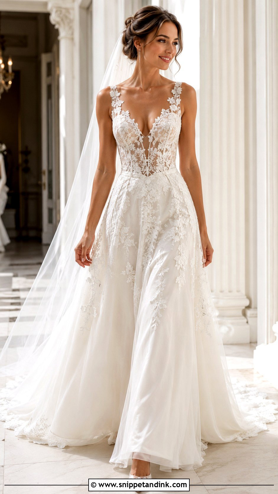 V Neck Basque Waist Lace Wedding Dress - Snippet and Ink - 20 Basque Waist Lace Wedding Dress Ideas