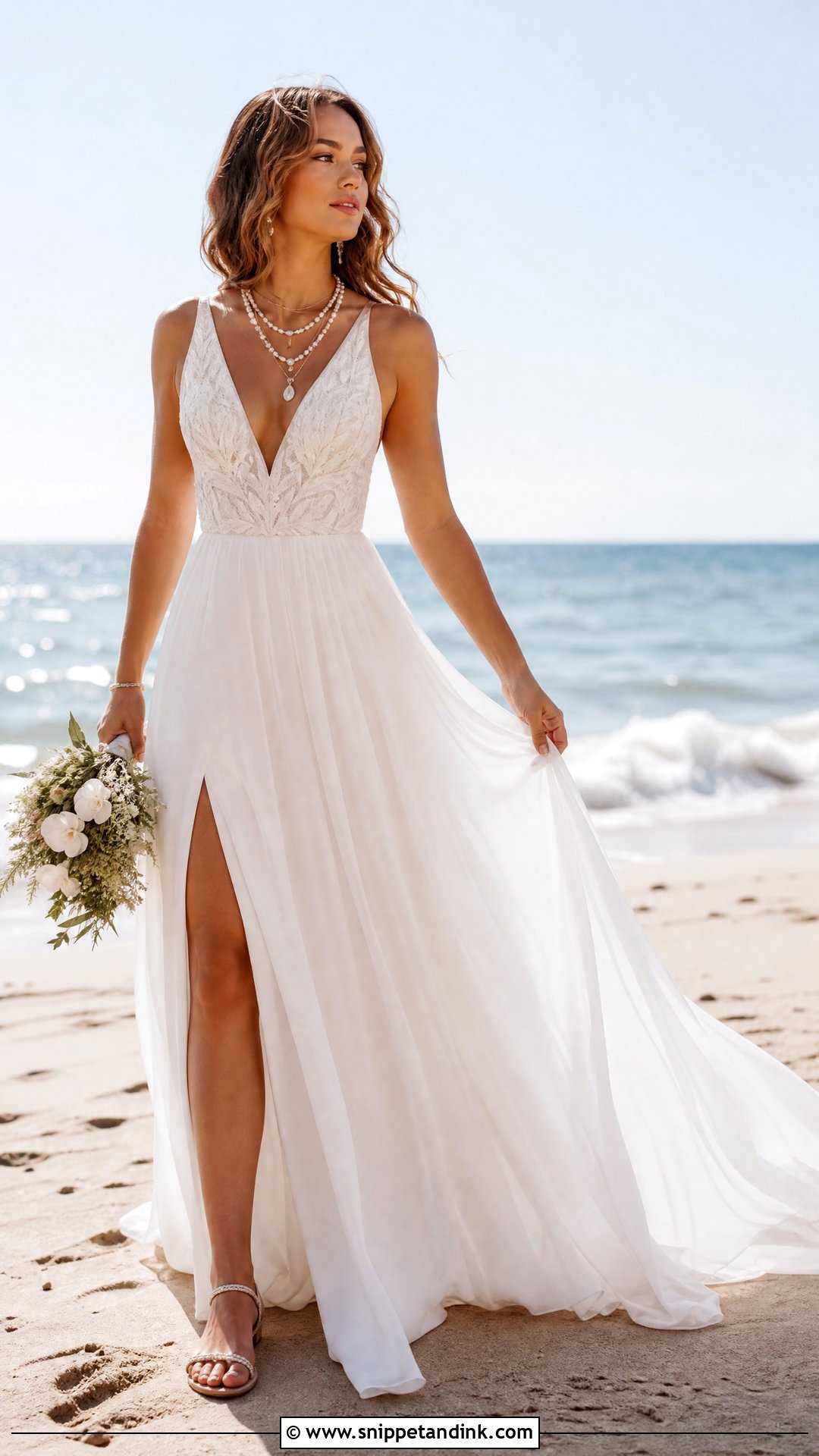 V Neck Beach Bridal Gown - Snippet and Ink - 25 Beach Bridal Gown Ideas