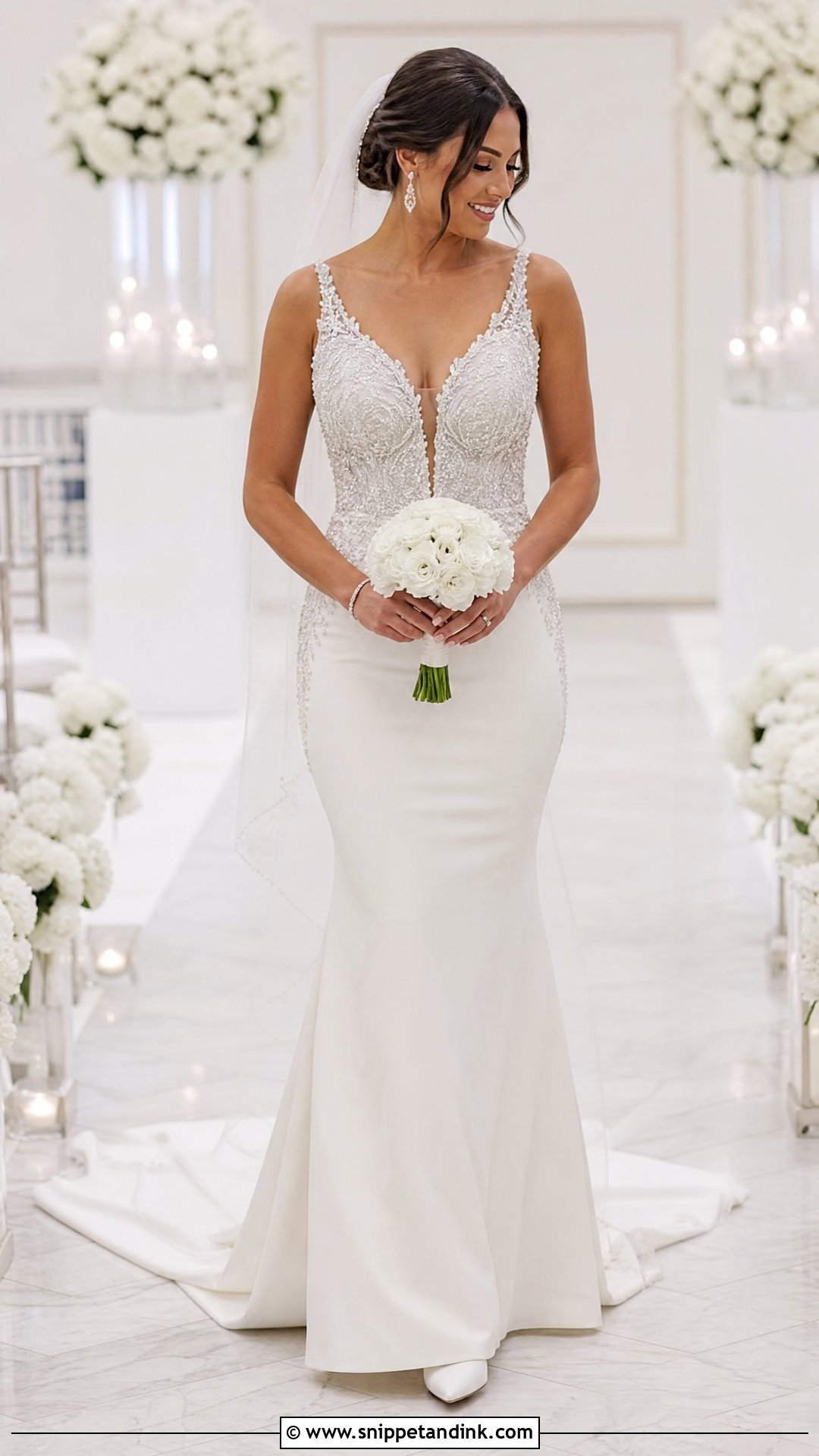 V Neck Beaded Mermaid Wedding Dress - Snippet and Ink - 20 Mermaid Bling Wedding Dresses
