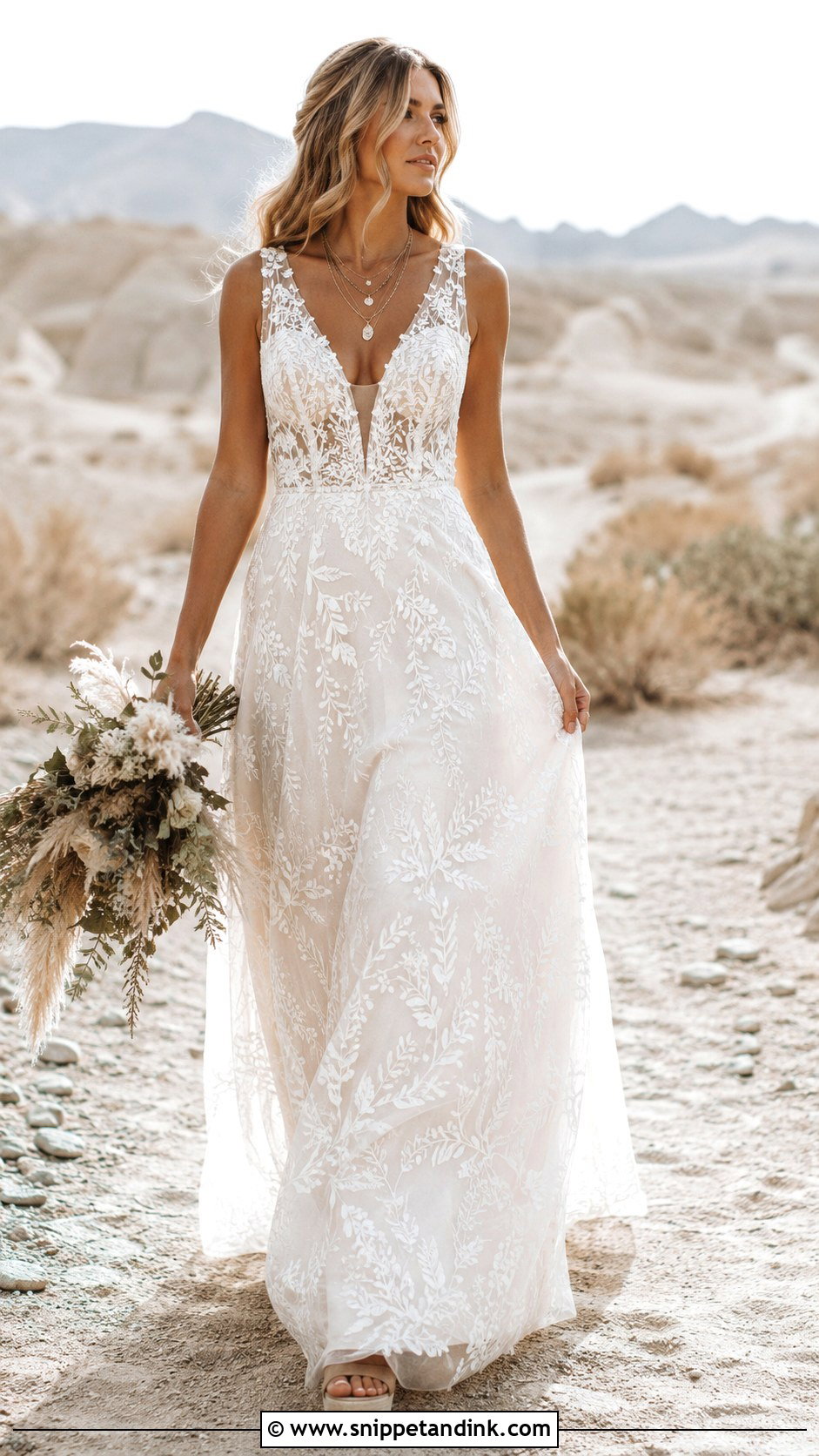 V Neck Bohemian Lace Wedding Dress - Snippet and Ink - 20 Bohemian Lace Wedding Dress Ideas