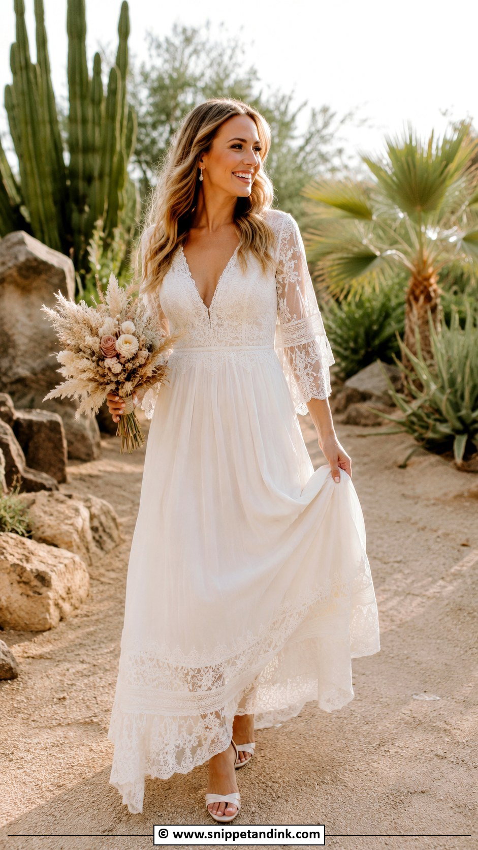 V Neck Boho Wedding Dress - Snippet and Ink - 30 V Neck Wedding Dress Ideas