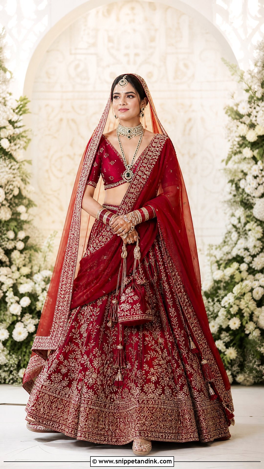 V Neck Bridal Choli With Double Dupatta - Snippet and Ink - 20 Indian Bridal Bride Choli Ideas