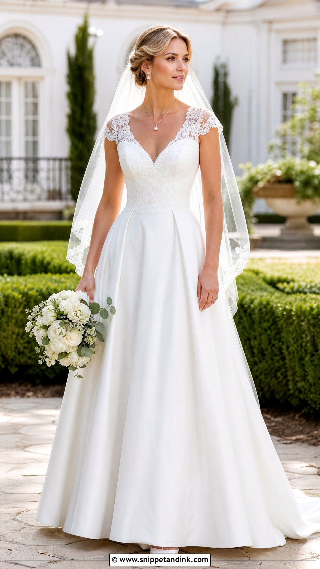 V Neck Bridal Gown With Cap Sleeves - Snippet and Ink - 20 V Neck Bridal Gown Ideas