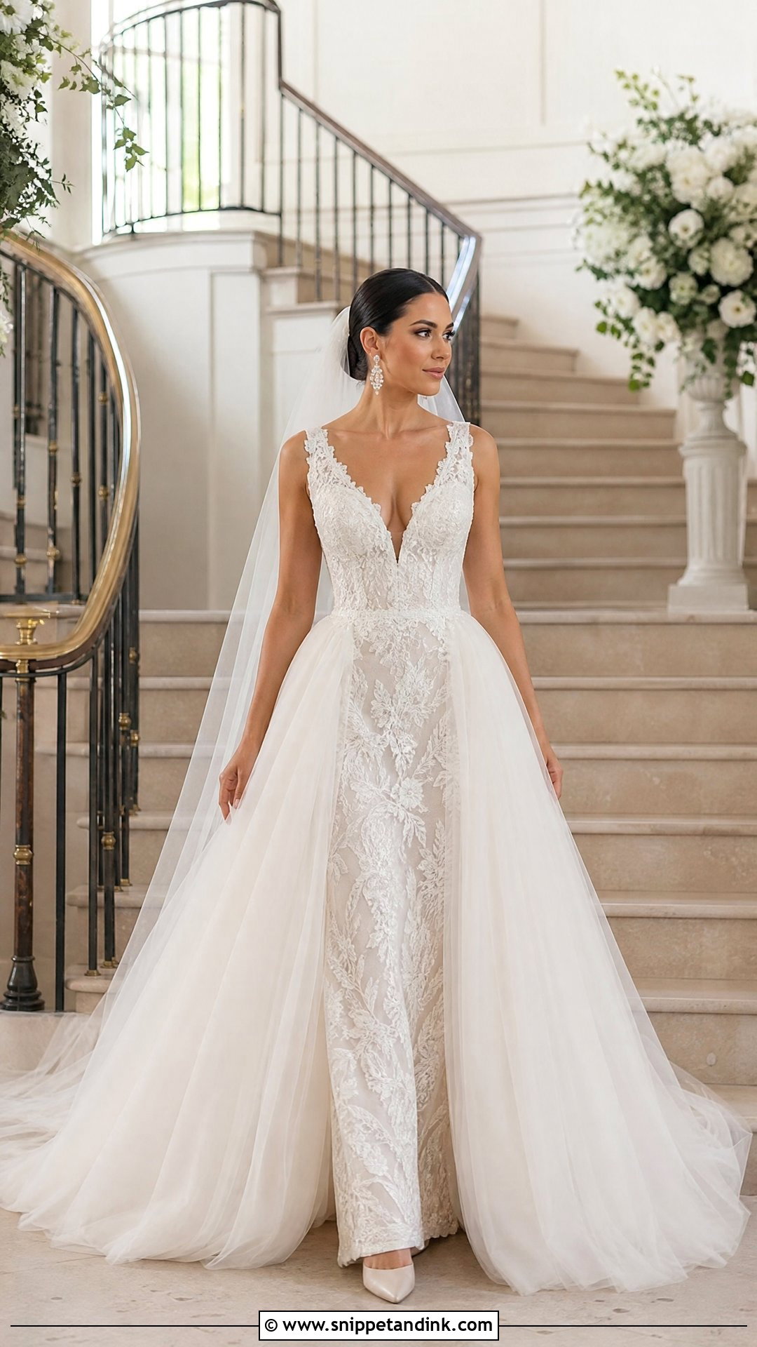 V Neck Bridal Gown With Detachable Skirt - Snippet and Ink - 20 V Neck Bridal Gown Ideas