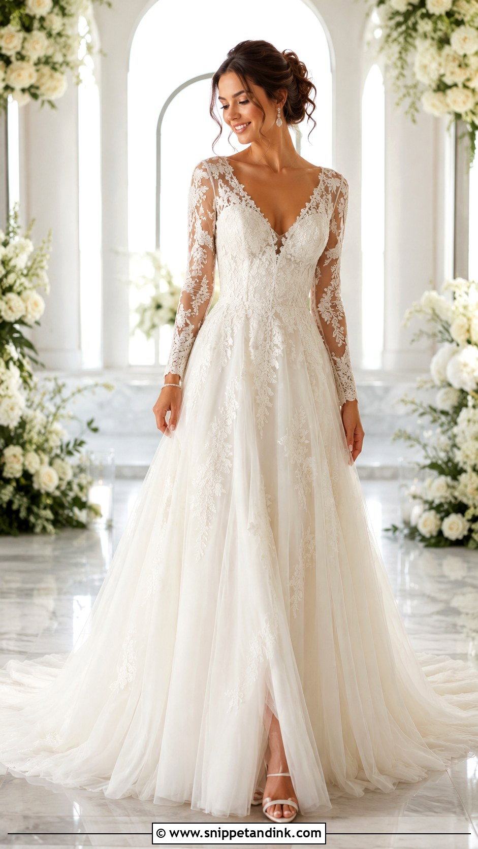 V Neck Bridal Gown With Sleeves - Snippet and Ink - 25 Bridal Gowns with Sleeves