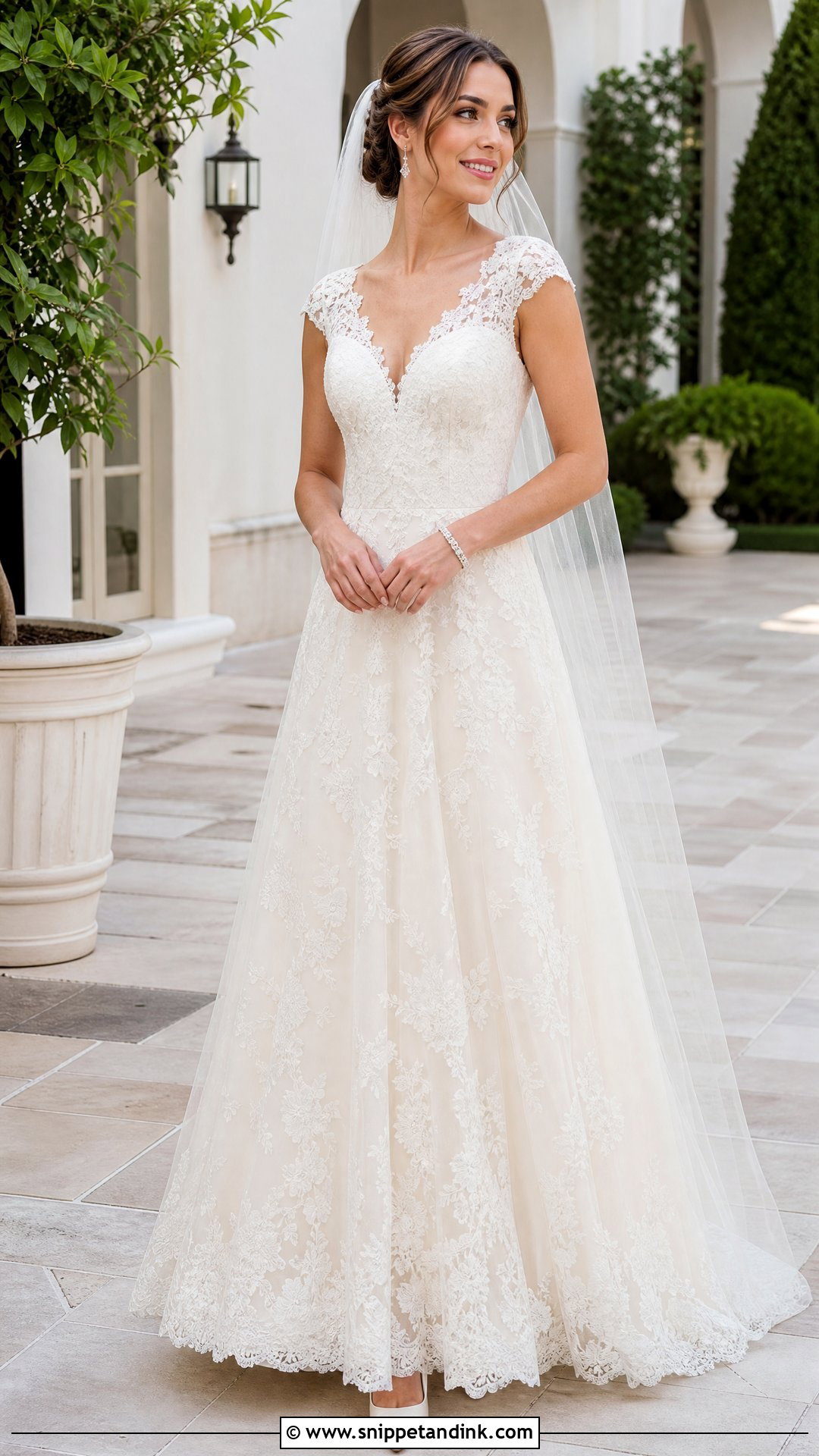 V Neck Cap Sleeve Wedding Dress - Snippet and Ink - 20 Wedding Dress Cap Sleeves
