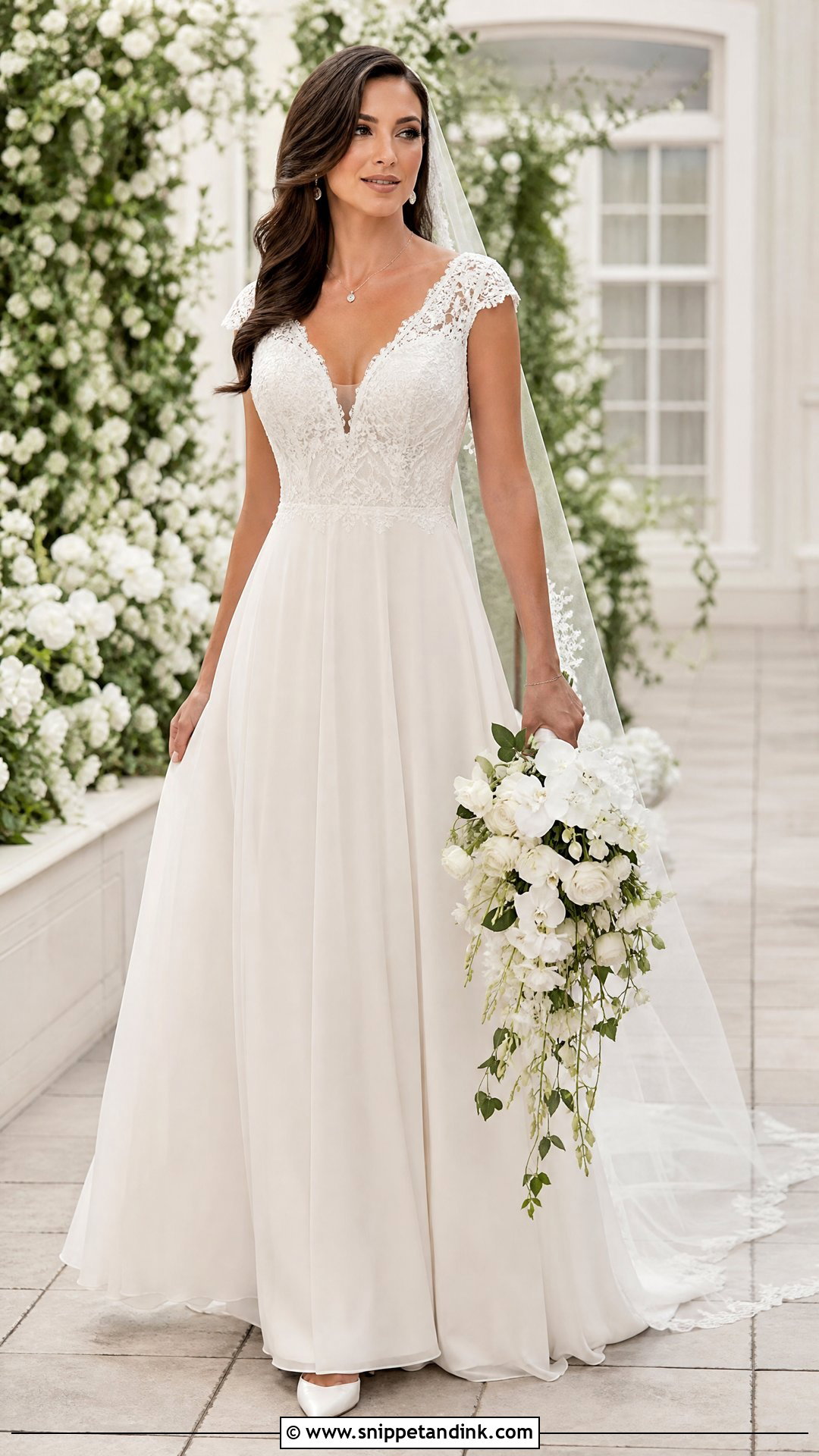 V Neck Cap Sleeve Wedding Dress - Snippet and Ink - 20 Wedding Dresses Cap Sleeves