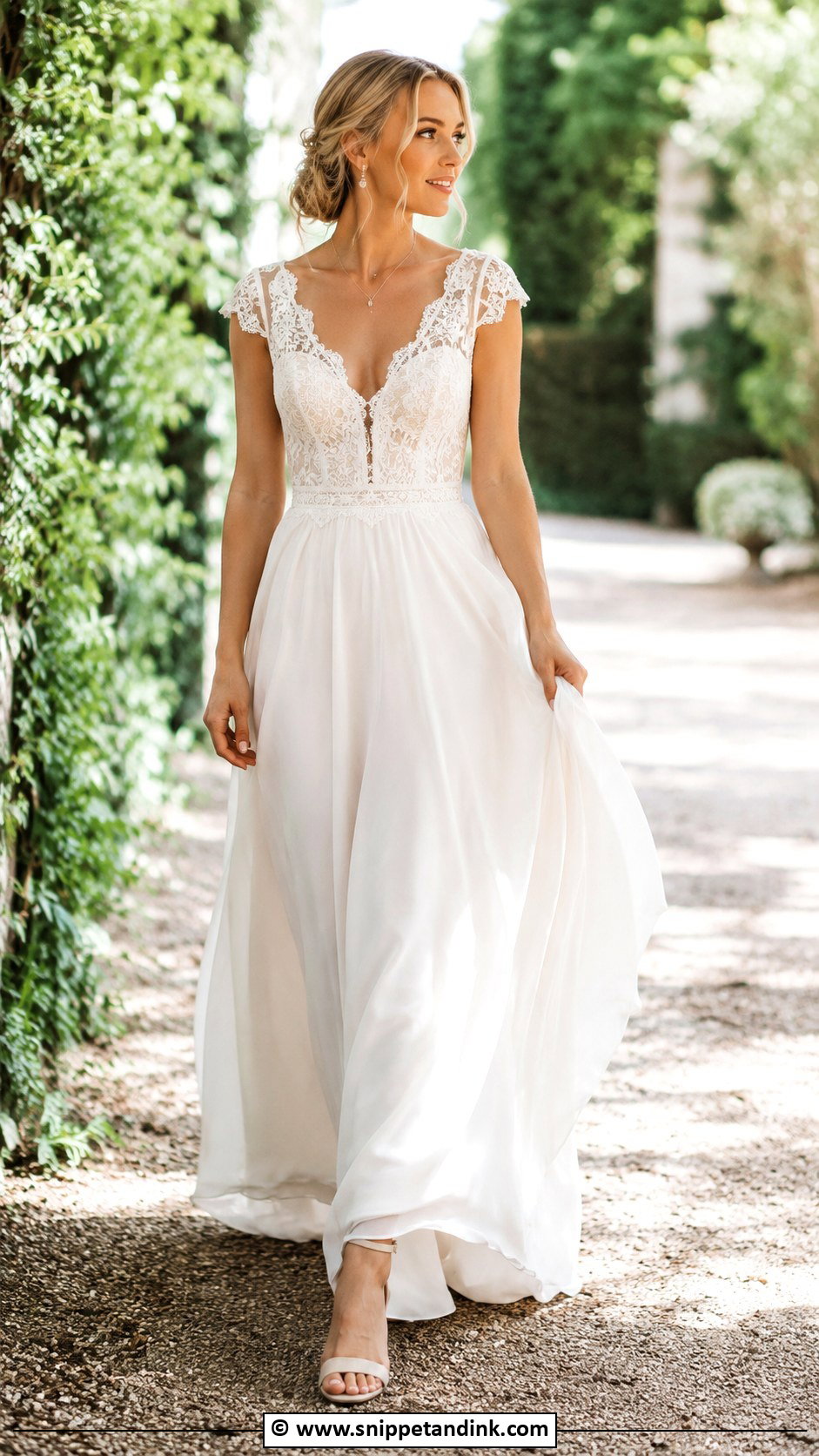 V Neck Cap Sleeve Wedding Dress - Snippet and Ink - 30 Cap Sleeve Wedding Dress Ideas