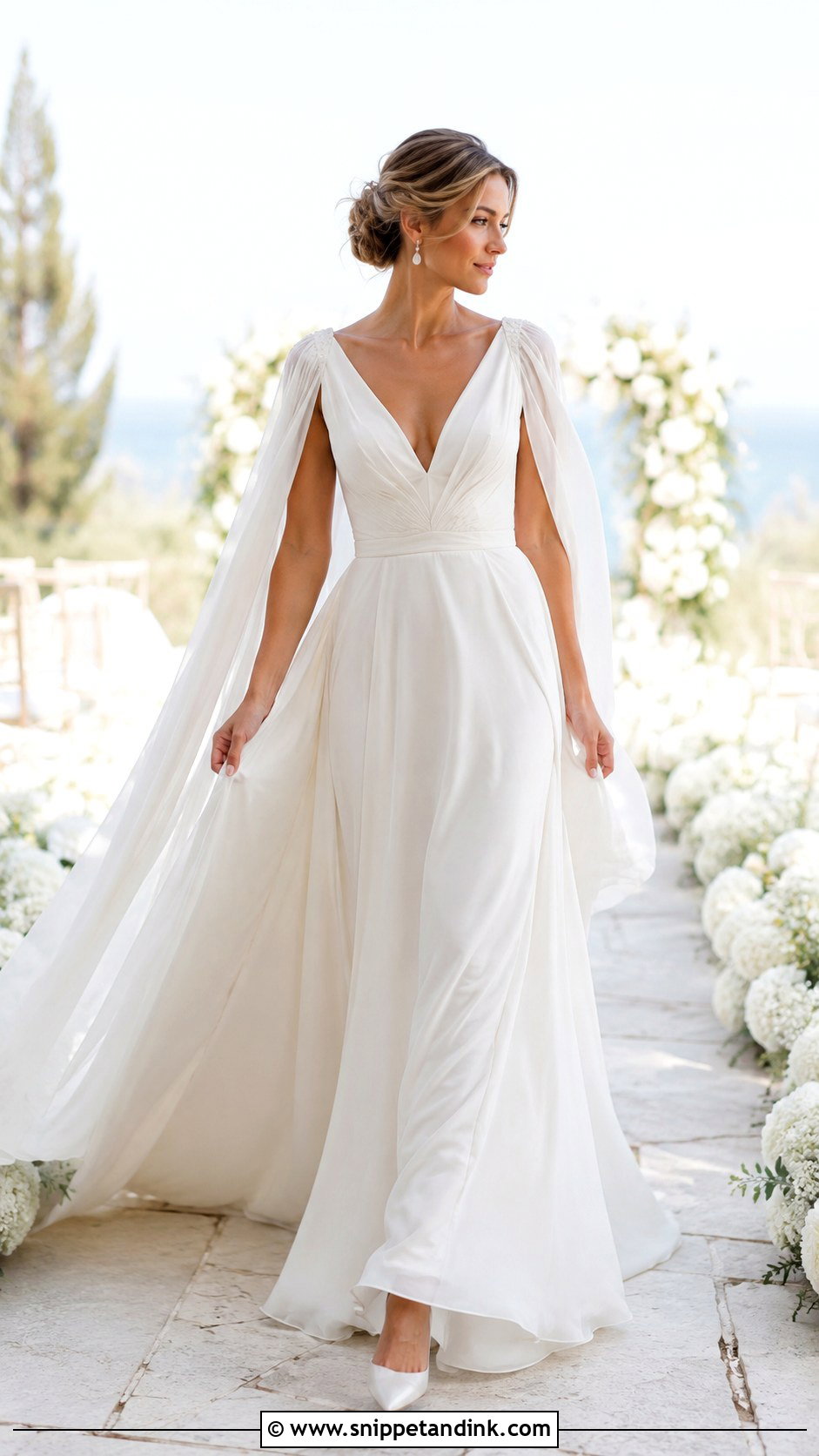 V Neck Cape Sleeve Wedding Dress - Snippet and Ink - 20 Cape Sleeve Wedding Dress Ideas