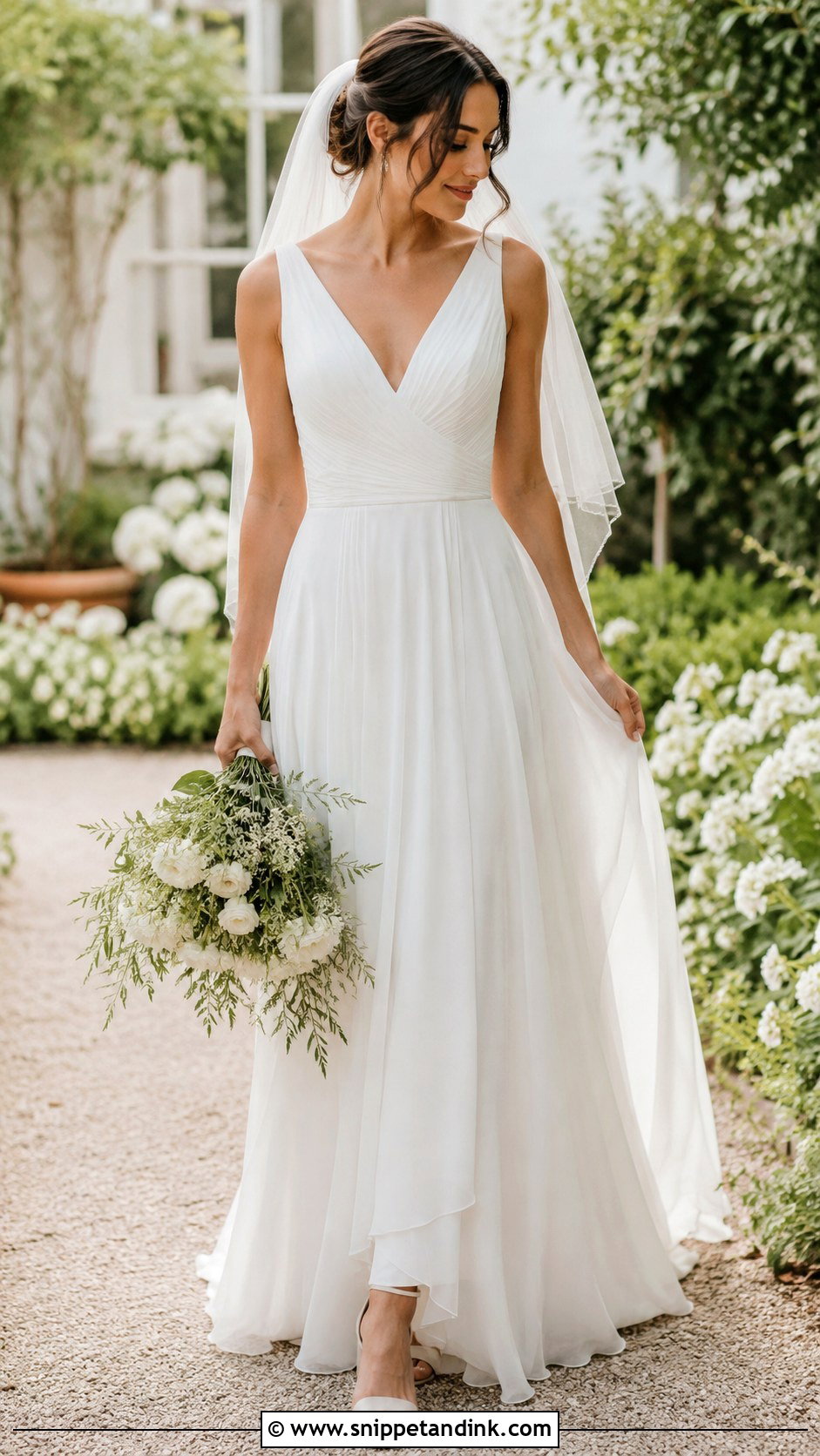V Neck Chiffon A Line Wedding Dress - Snippet and Ink - 20 Align Wedding Dress Ideas