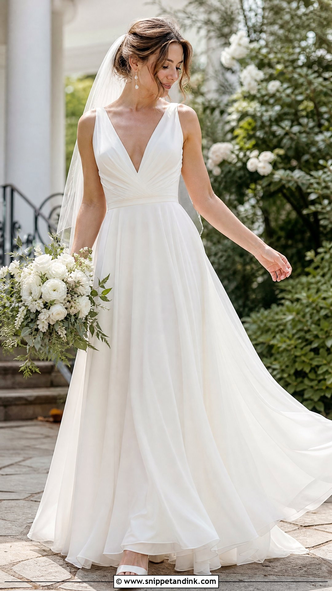 V Neck Chiffon A Line Wedding Dress - Snippet and Ink - 20 Simple Aline Wedding Dress Ideas
