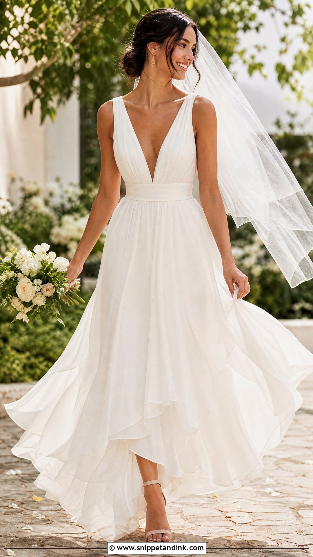V Neck Chiffon A Line Wedding Dress - Snippet and Ink - 20 Wedding Dress for Pear Shape Ideas