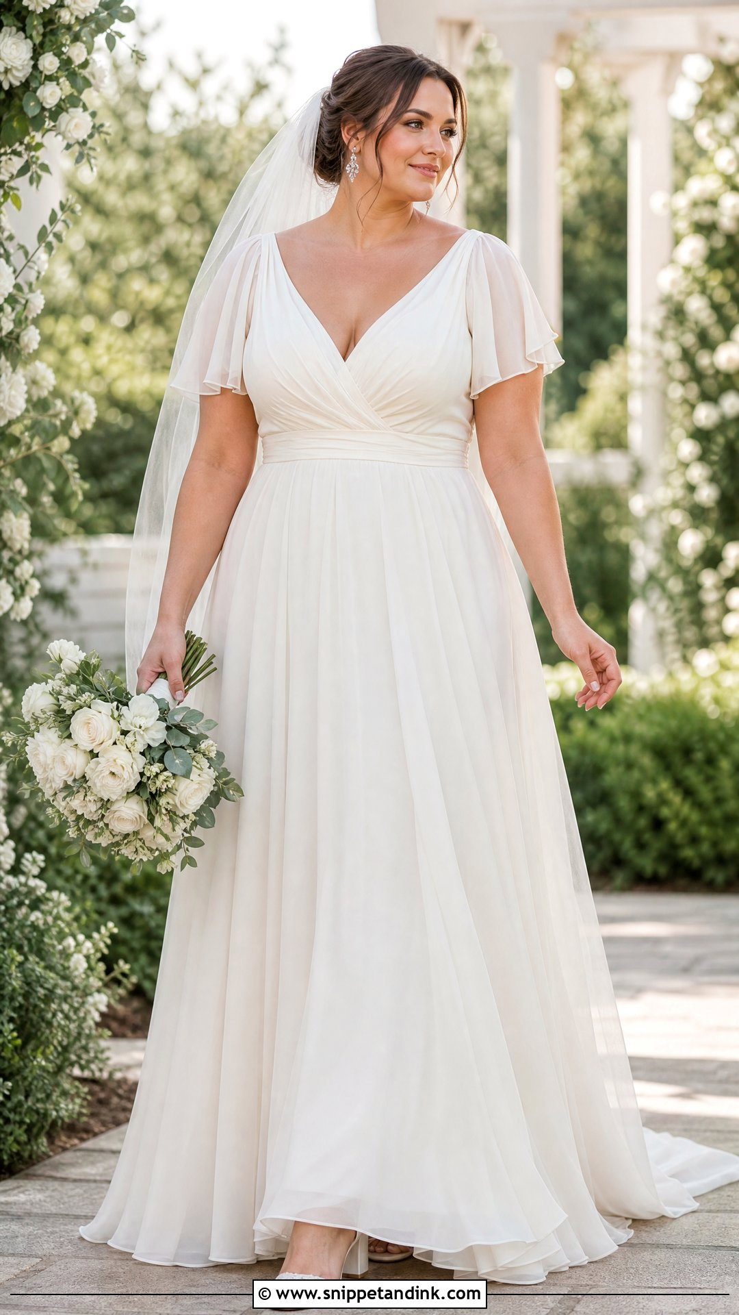 V Neck Chiffon A Line Wedding Dress - Snippet and Ink - 20 Wedding Dresses for Pear Shape