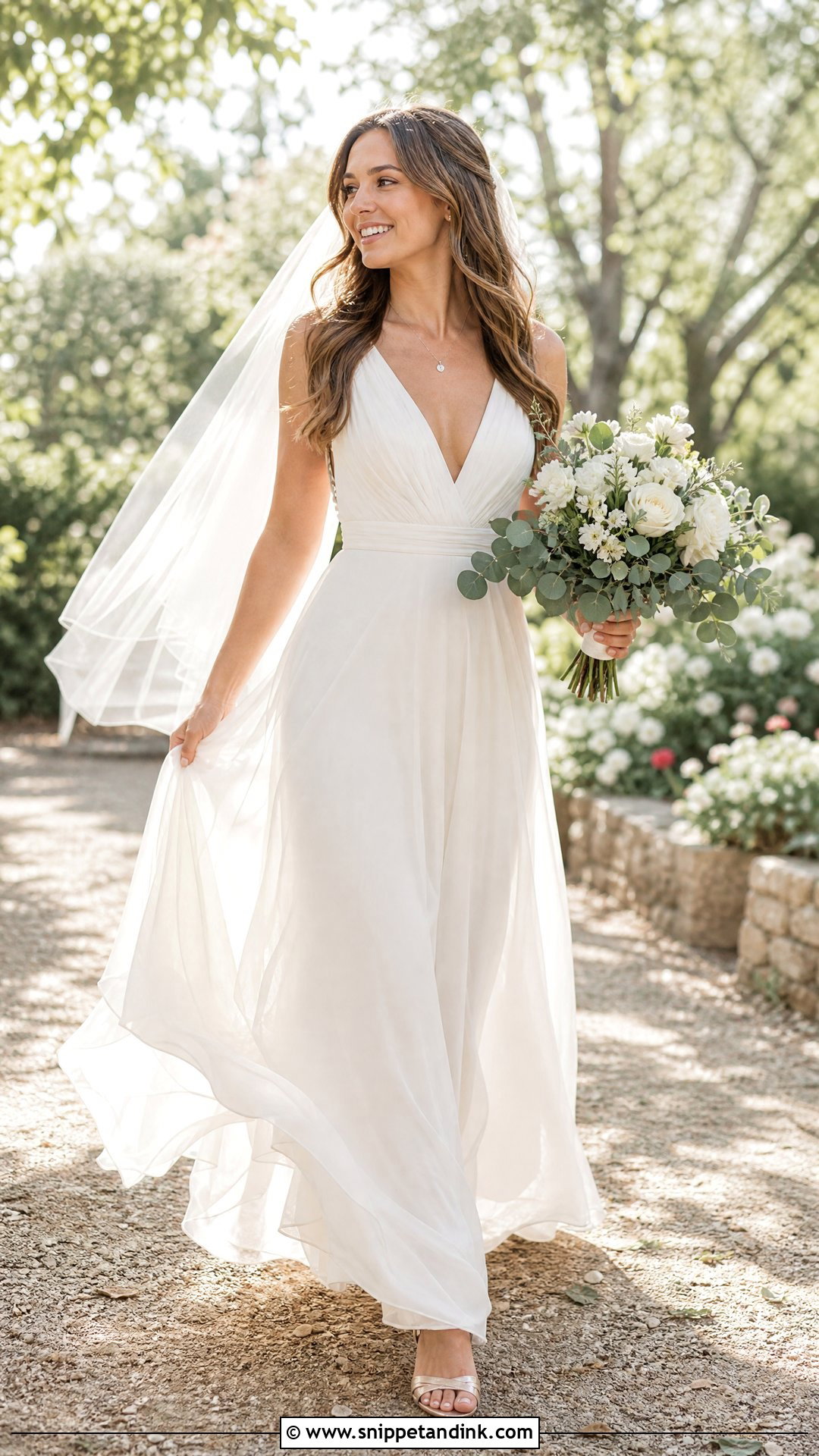 V Neck Chiffon A Line Wedding Dress - Snippet and Ink - 25 Aline Wedding Dresses