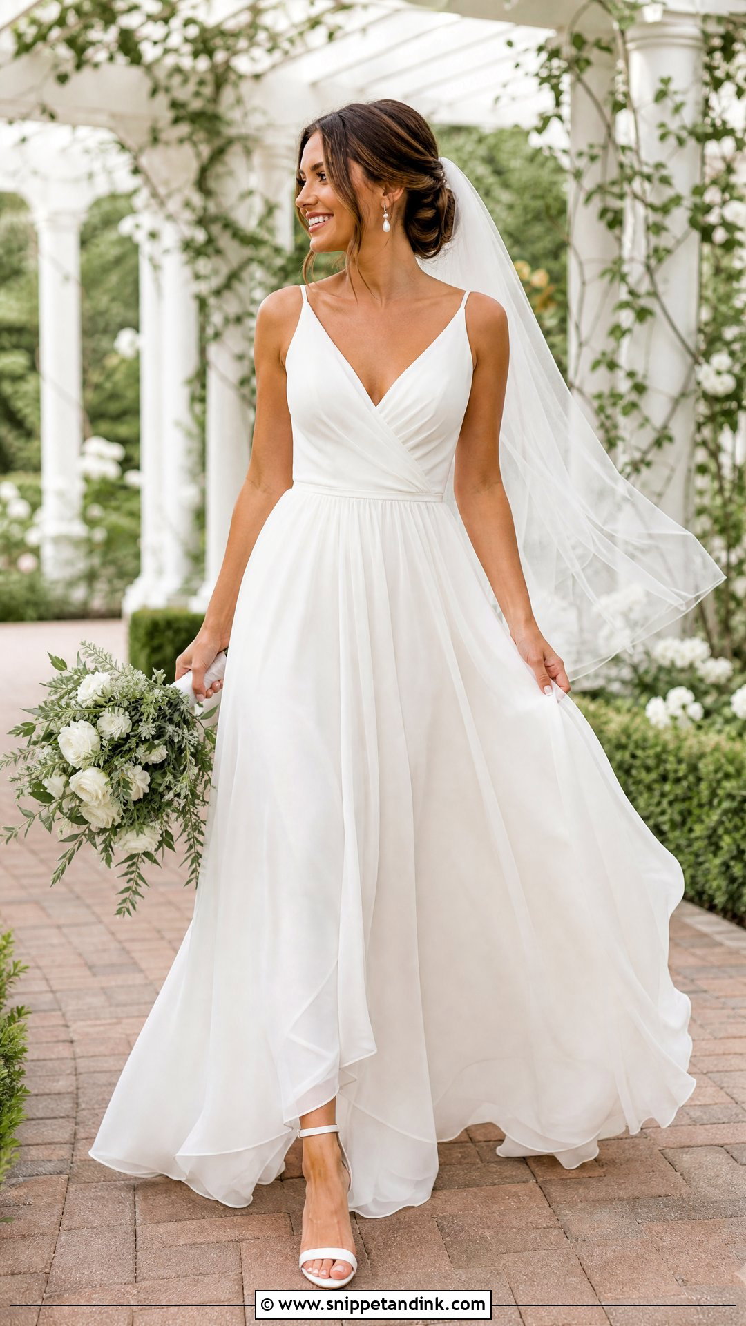 V Neck Chiffon A Line Wedding Gown - Snippet and Ink - 20 Simple Wedding Gowns Elegant Classy