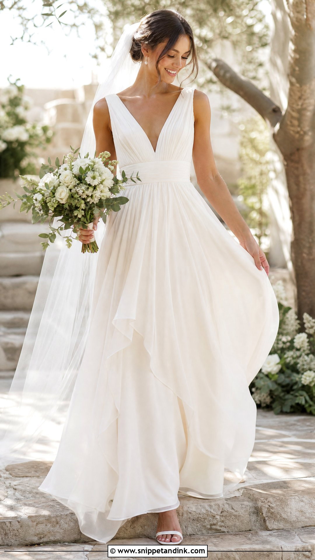 V Neck Chiffon Bridal Dress - Snippet and Ink - 25 Bridal Dresses Simple Elegant