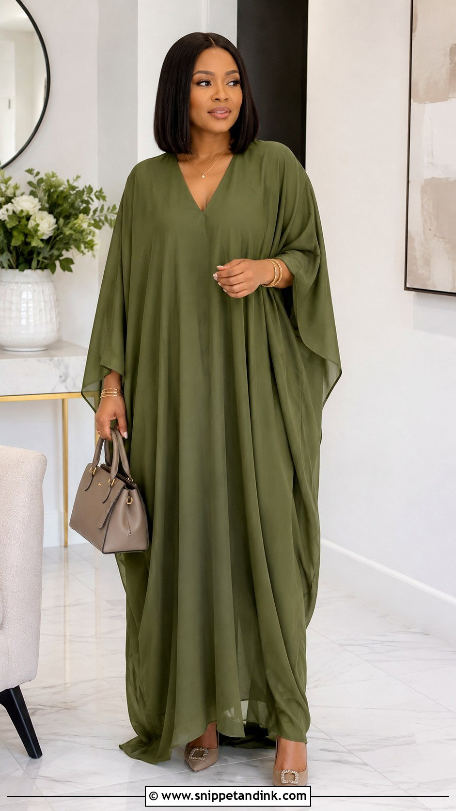 V Neck Chiffon Bubu Gown With Pointed Heels - Snippet and Ink - 25 Bubu Gown Styles Chiffon