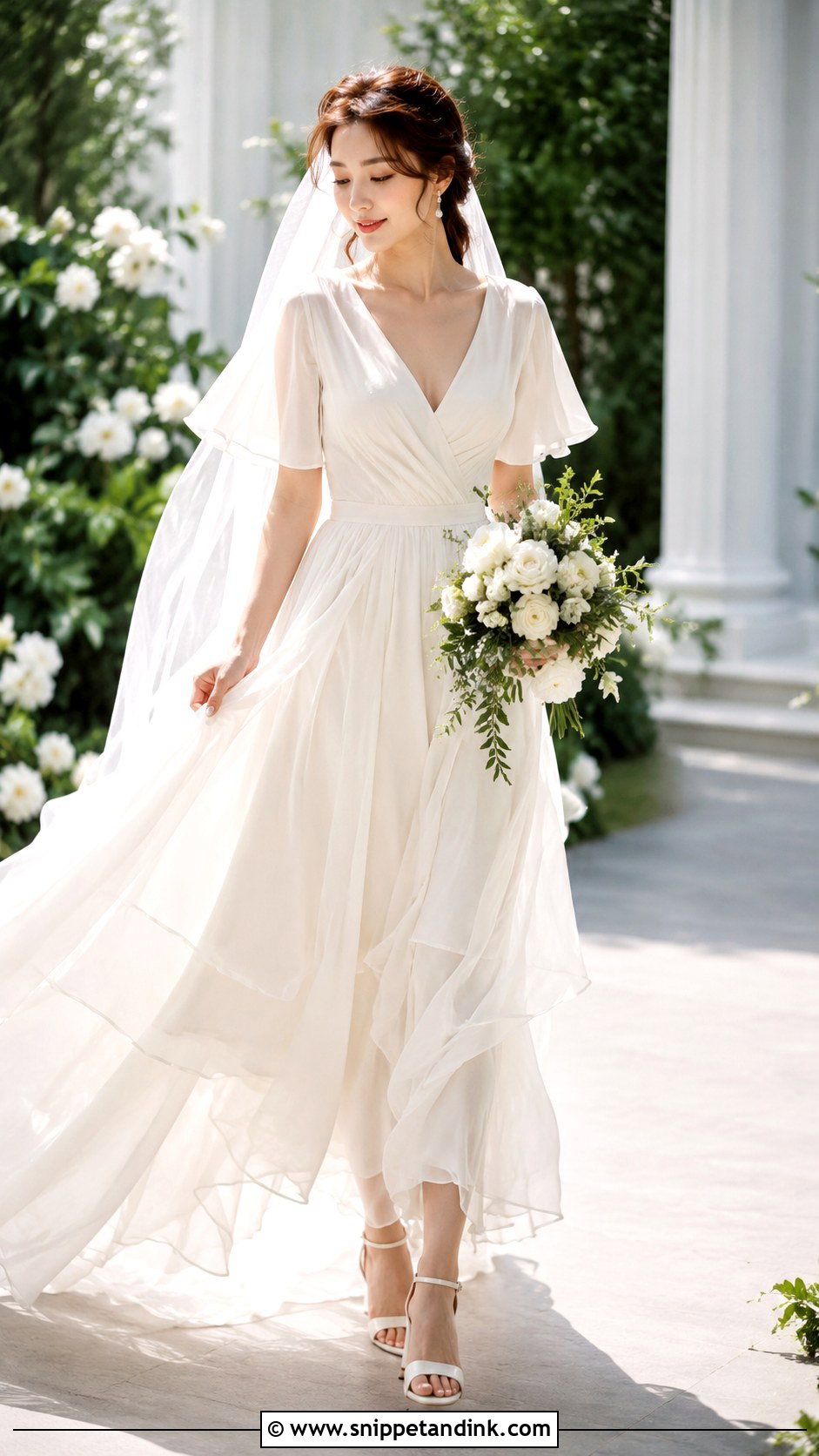 V Neck Chiffon Kdrama Wedding Dress - Snippet and Ink - 20 Kdrama Wedding Dress Ideas