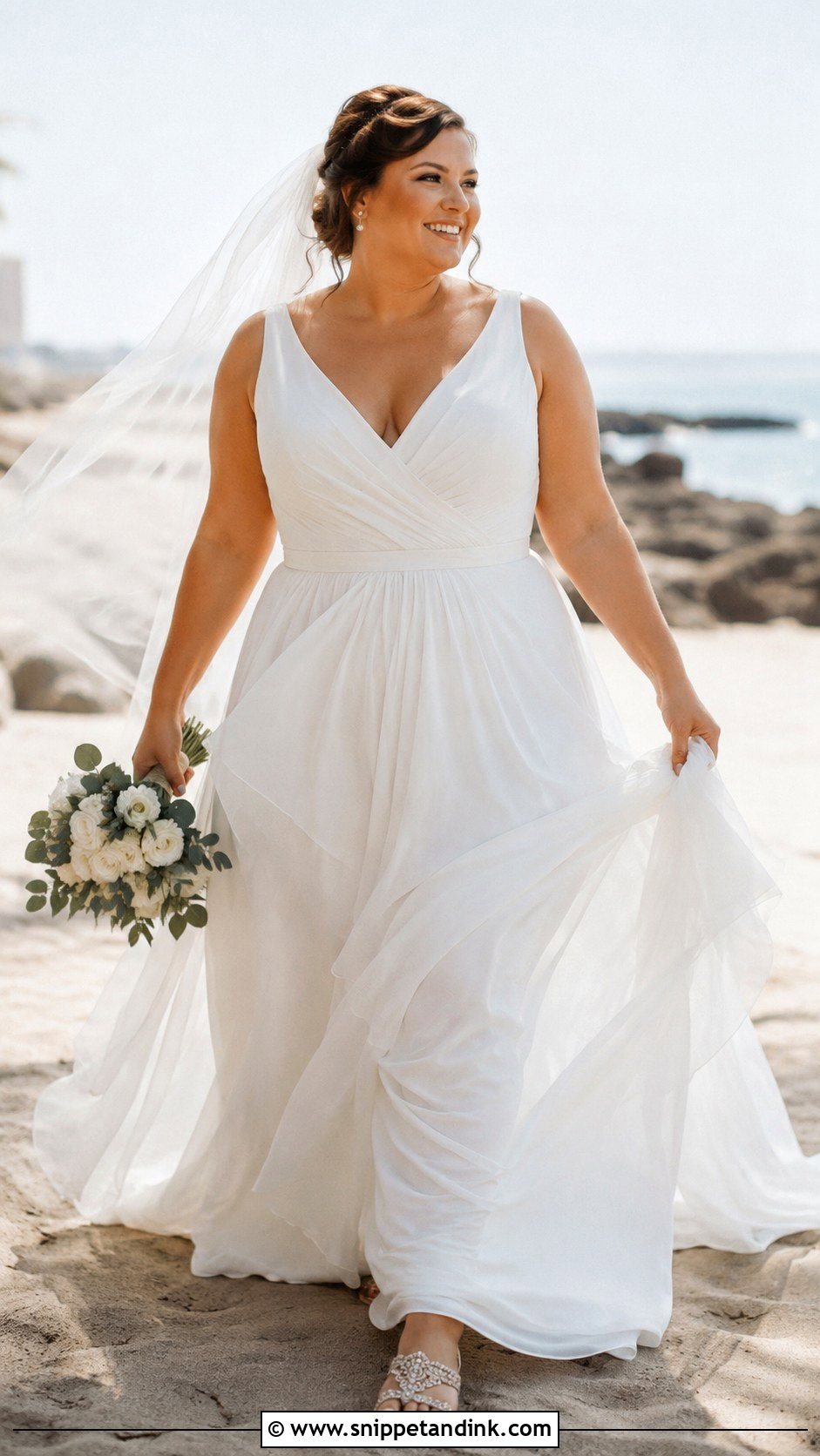 V Neck Chiffon Wedding Dress - Snippet and Ink - 20 Wedding Dresses for Plus Size Women