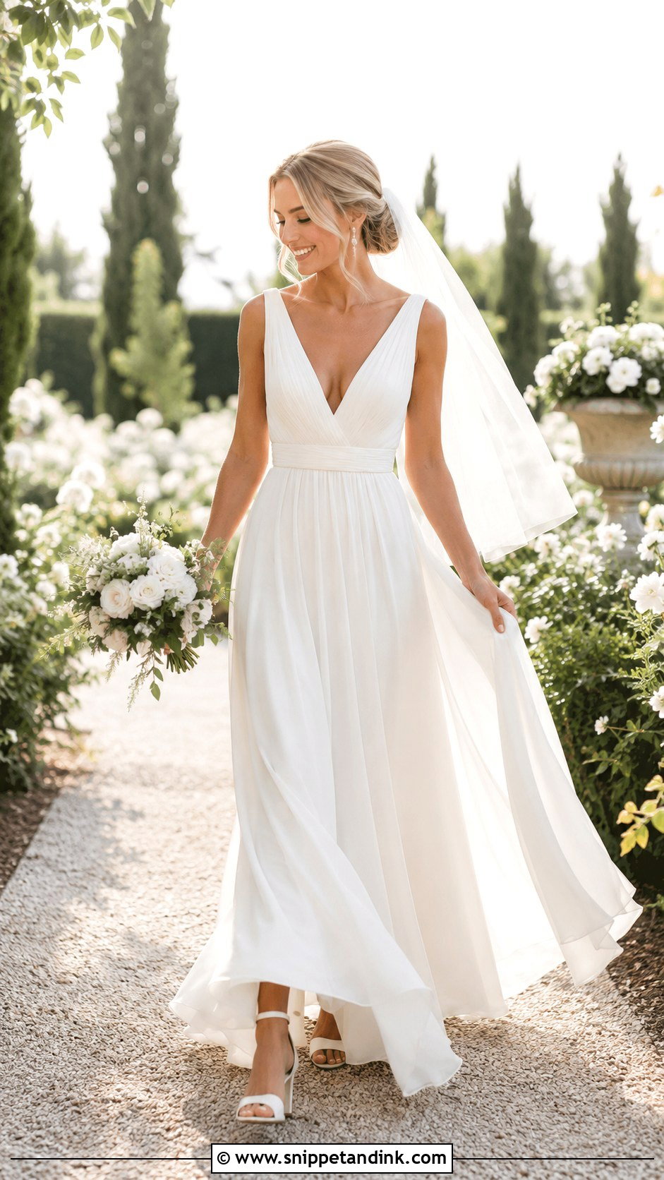 V Neck Chiffon Wedding Dress - Snippet and Ink - 20 Classic Elegant Timeless Wedding Dress Ideas