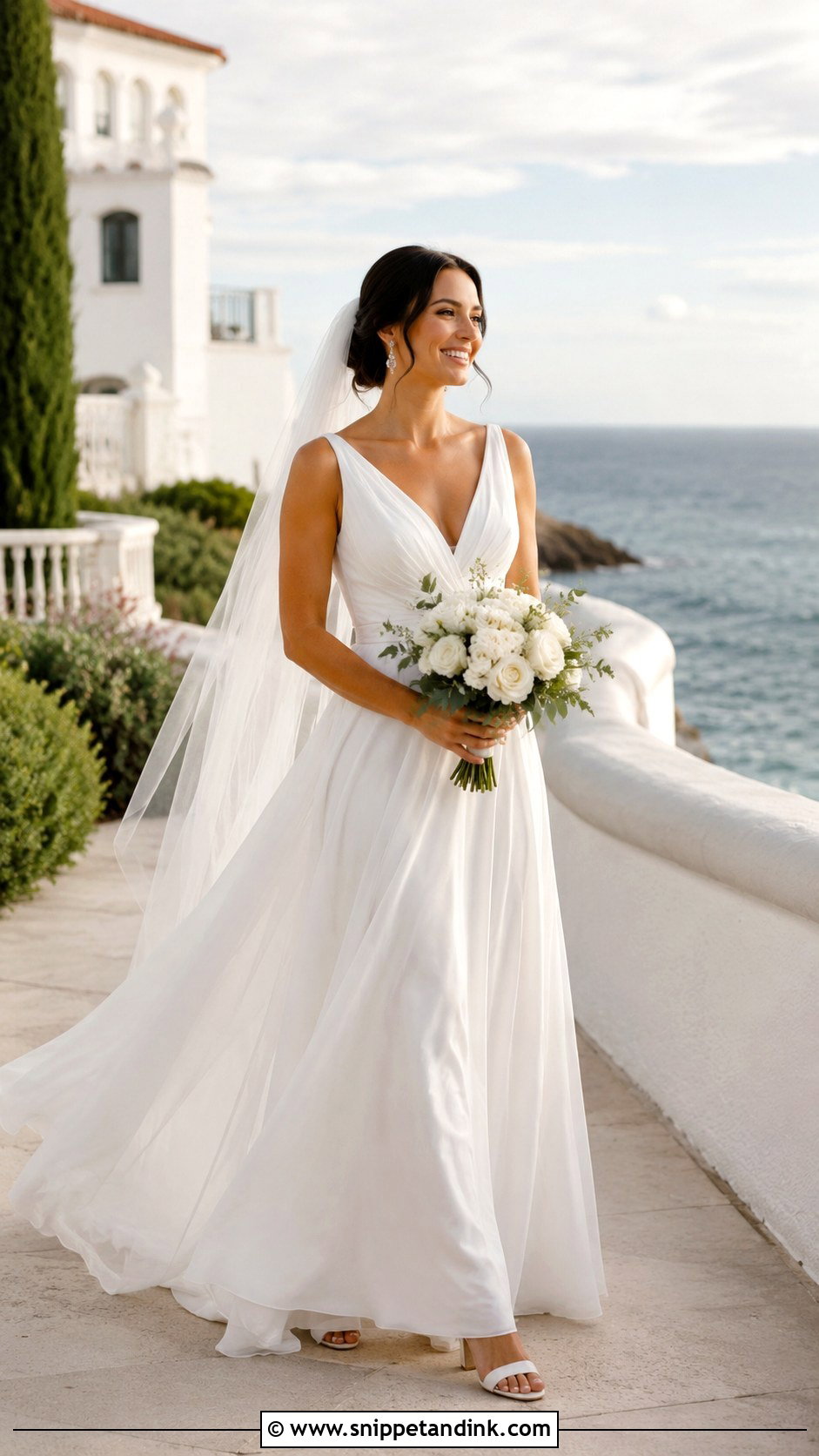 V Neck Chiffon Wedding Dress - Snippet and Ink - 20 Classy Sophisticated Bride Wedding Dress Ideas