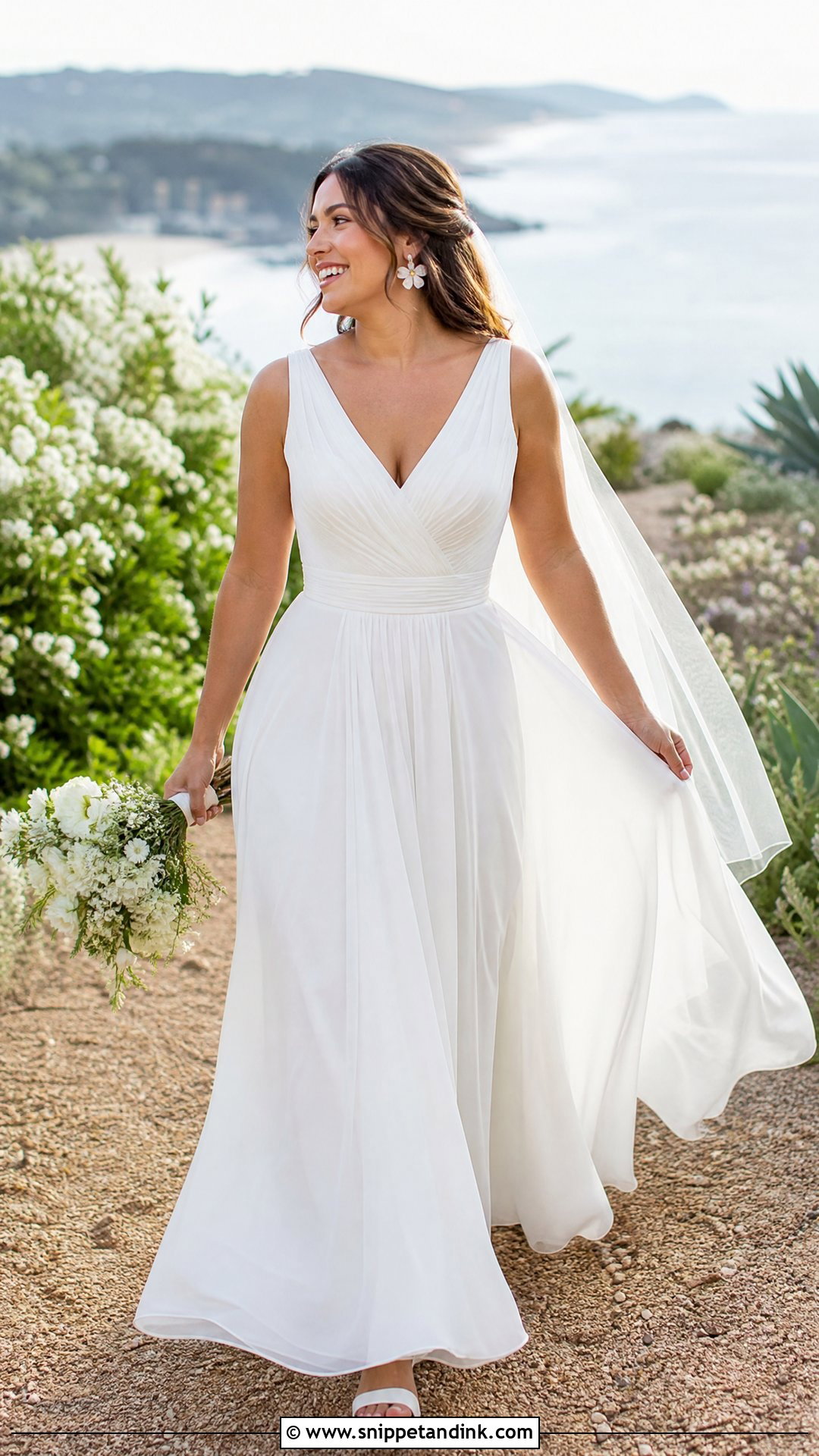V Neck Chiffon Wedding Dress - Snippet and Ink - 20 Size 10 Wedding Dress Ideas