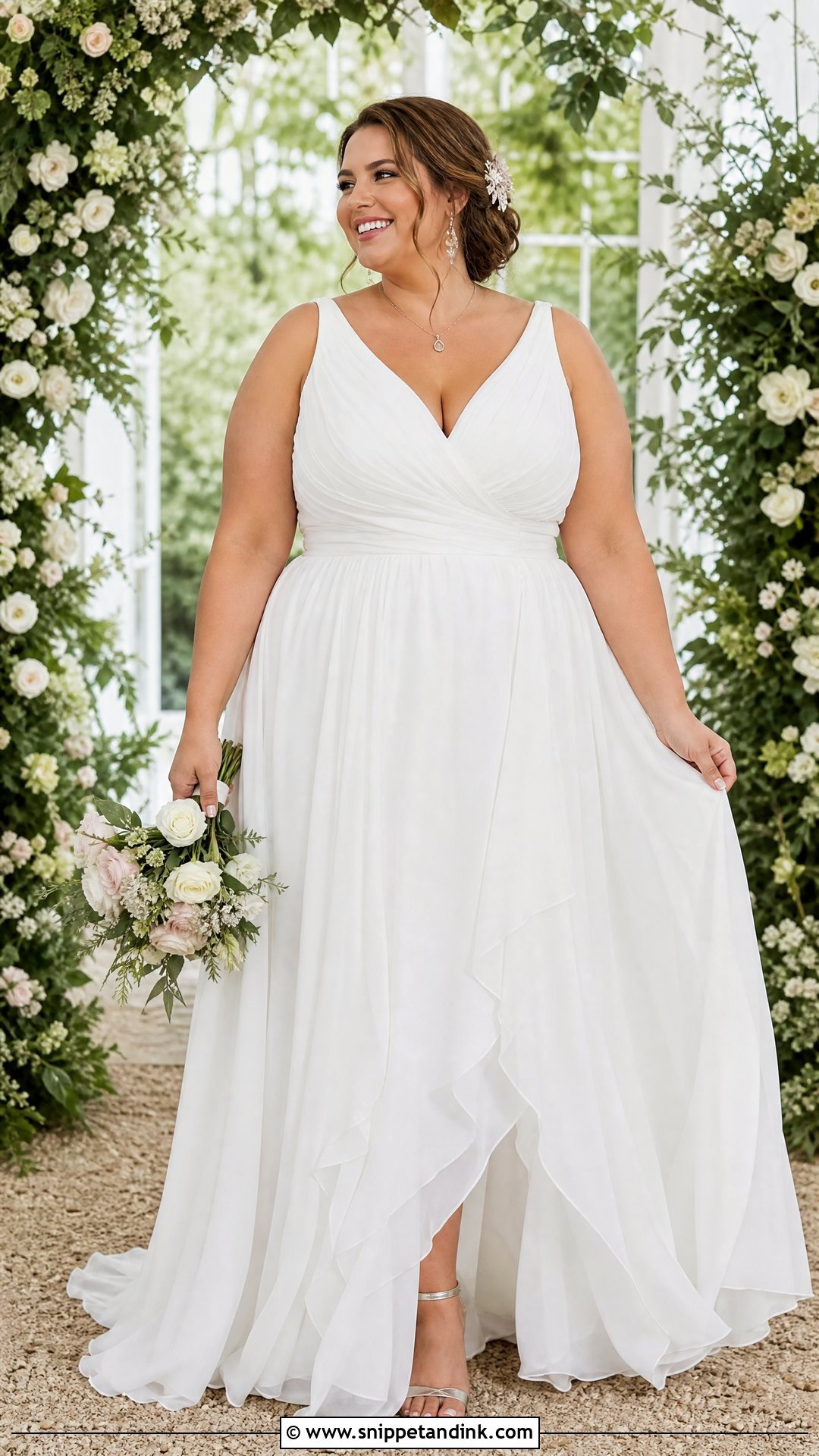 V Neck Chiffon Wedding Dress - Snippet and Ink - 20 Wedding Dresses for Chubby Brides